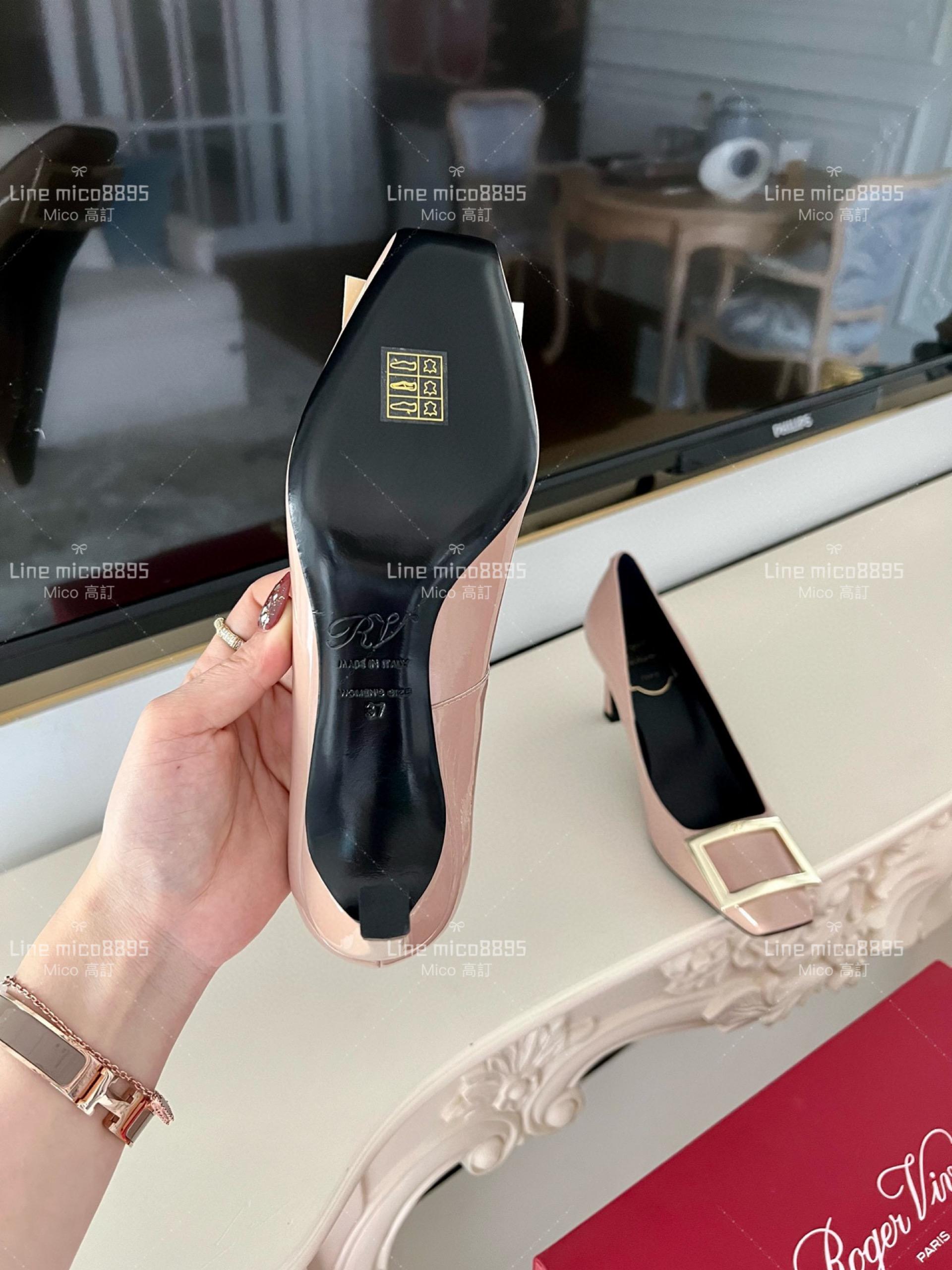 Roger vivier 裸色 Belle Trompette 漆皮金屬扣高跟鞋 香蕉跟7cm  35-39