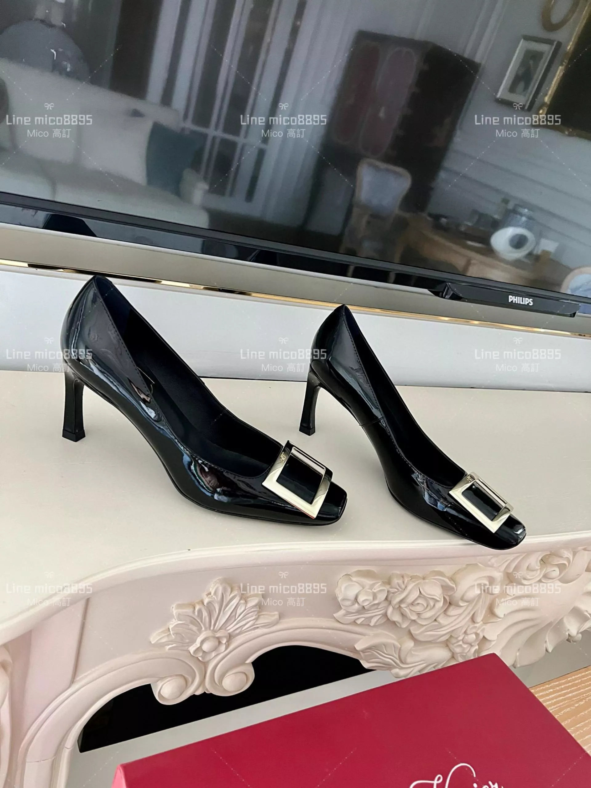 Roger vivier 黑色 Belle Trompette 漆皮金屬扣高跟鞋 香蕉跟7cm  35-39