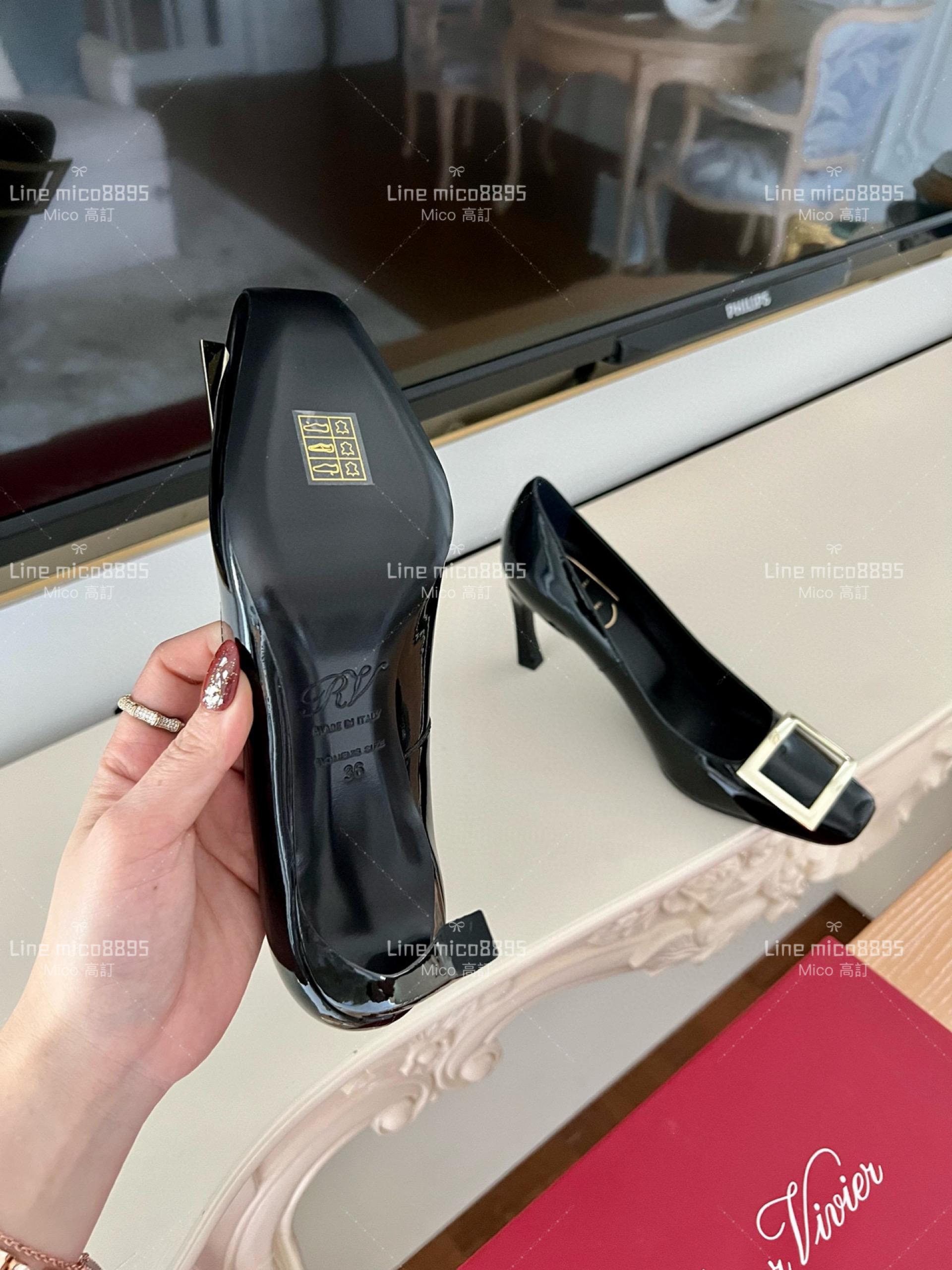 Roger vivier 黑色 Belle Trompette 漆皮金屬扣高跟鞋 香蕉跟7cm  35-39