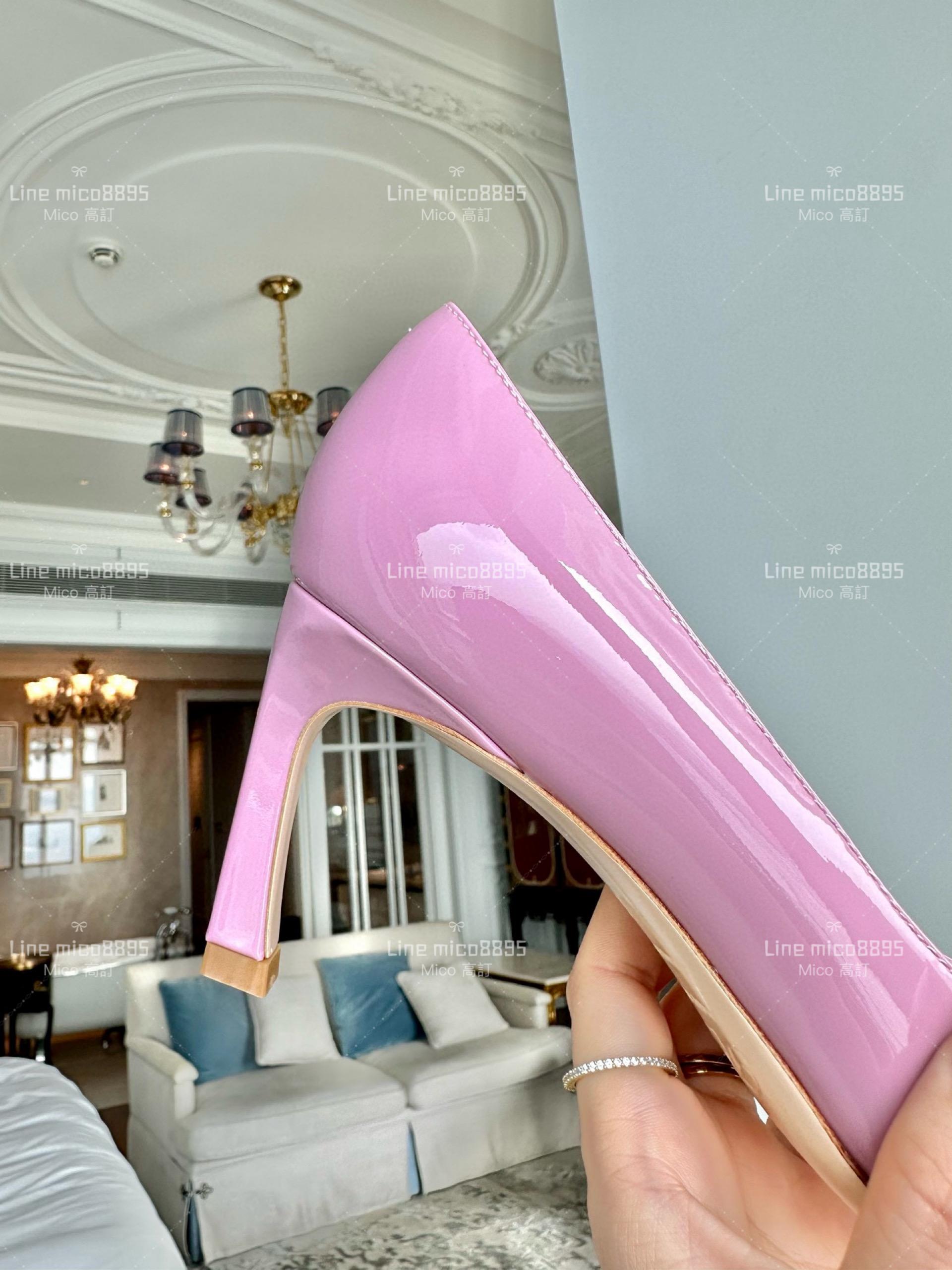 Roger vivier 香芋粉 Belle Trompette 漆皮金屬扣高跟鞋 香蕉跟7cm  35-39