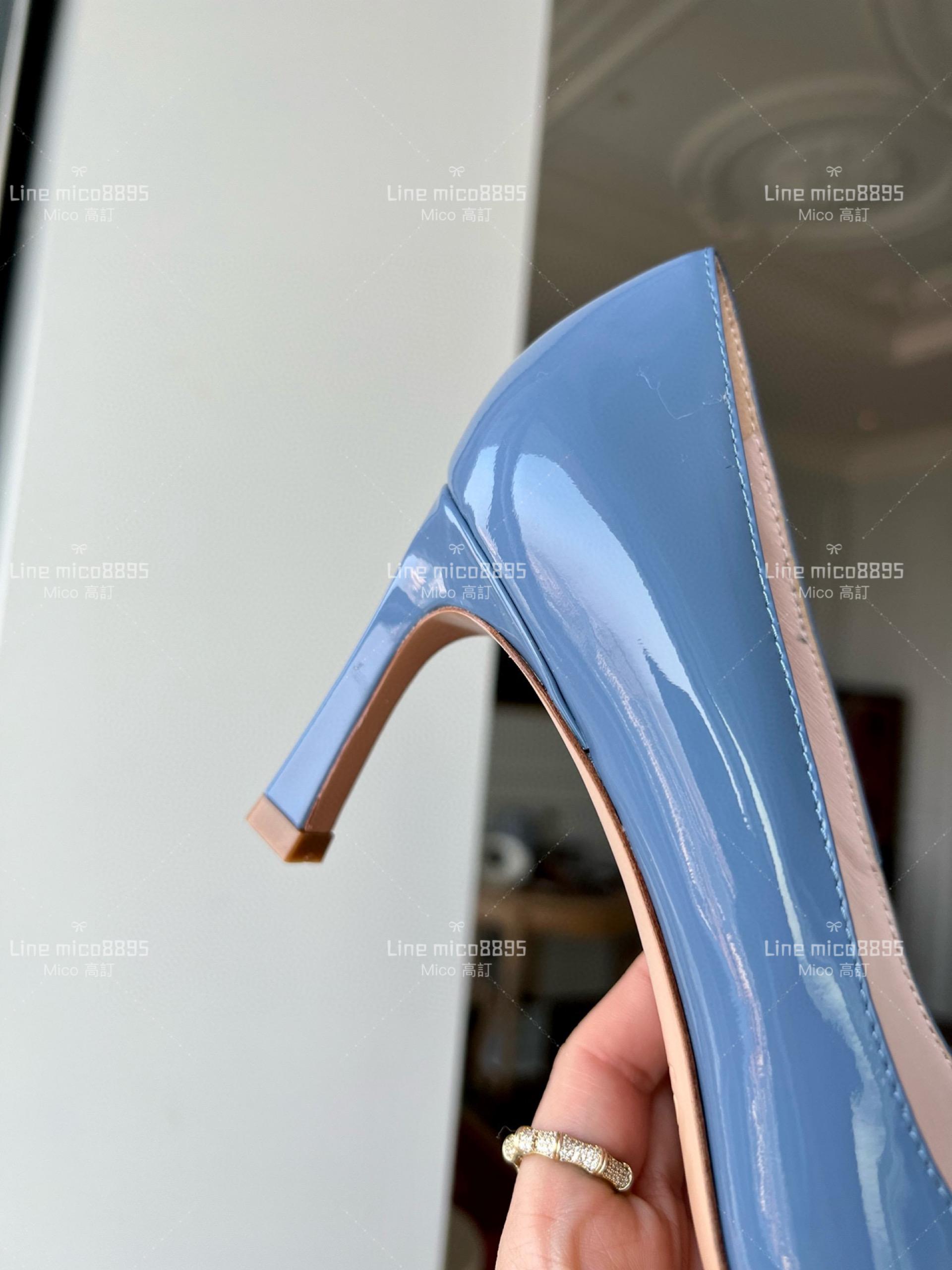 Roger vivier 淺藍色 Belle Trompette 漆皮金屬扣高跟鞋 香蕉跟7cm  35-39