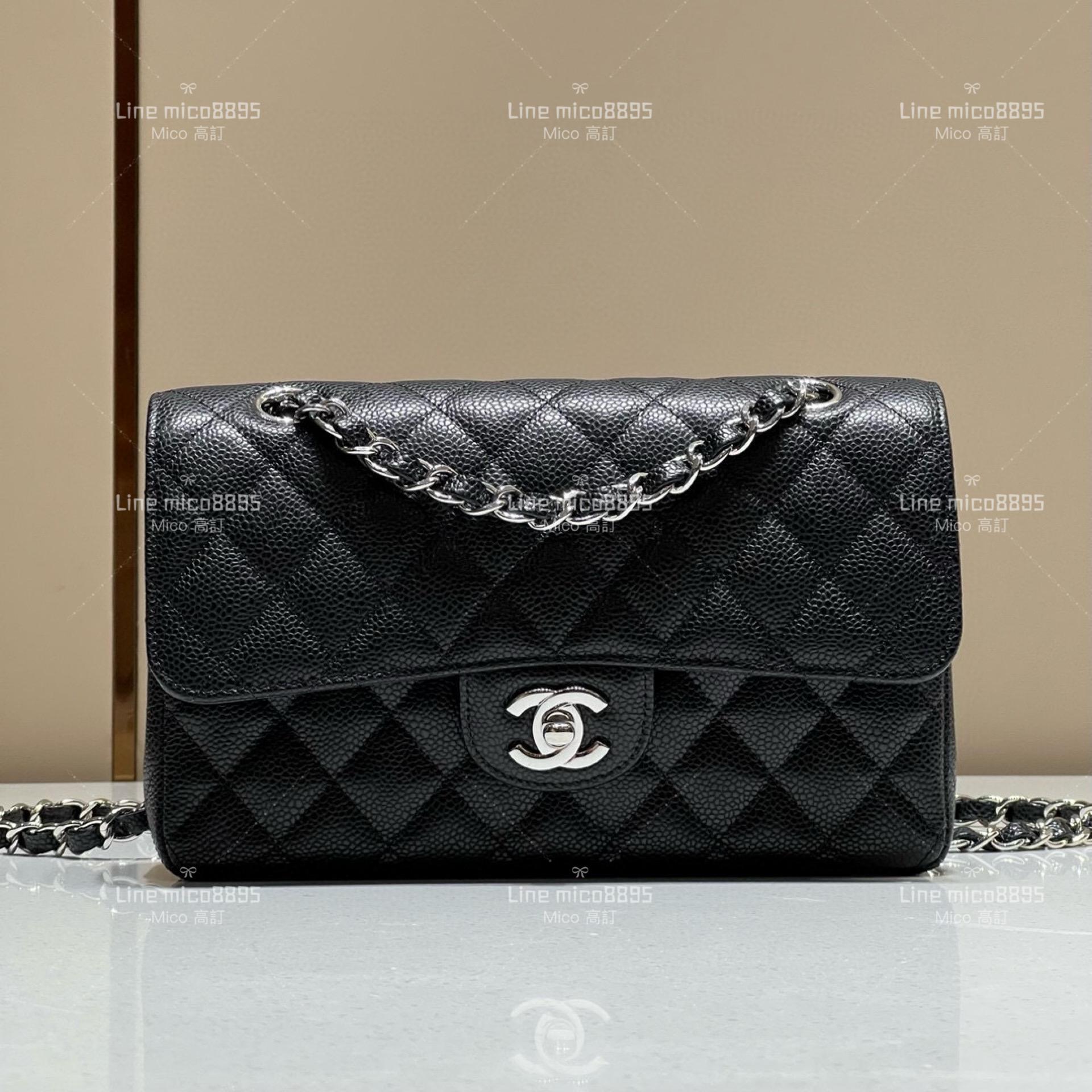 CHANEL Classic Flip Small CF 黑色 經典荔枝紋牛皮/銀釦 23cm