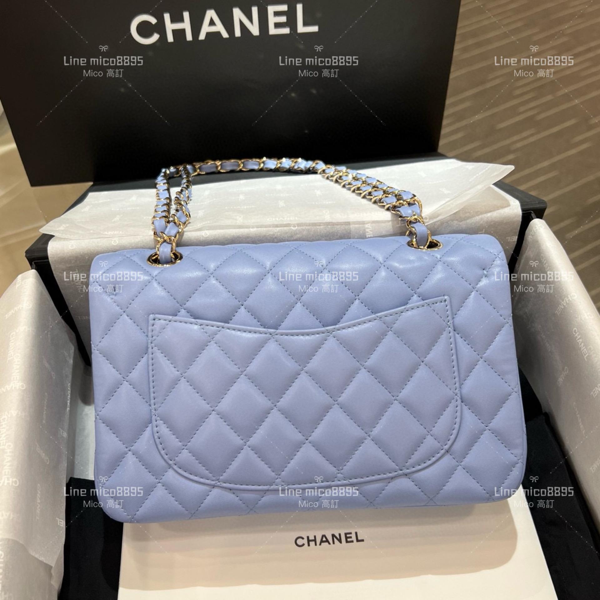 CHANEL Classic Flip Small CF 牛仔藍/羊皮/淺金釦 23cm