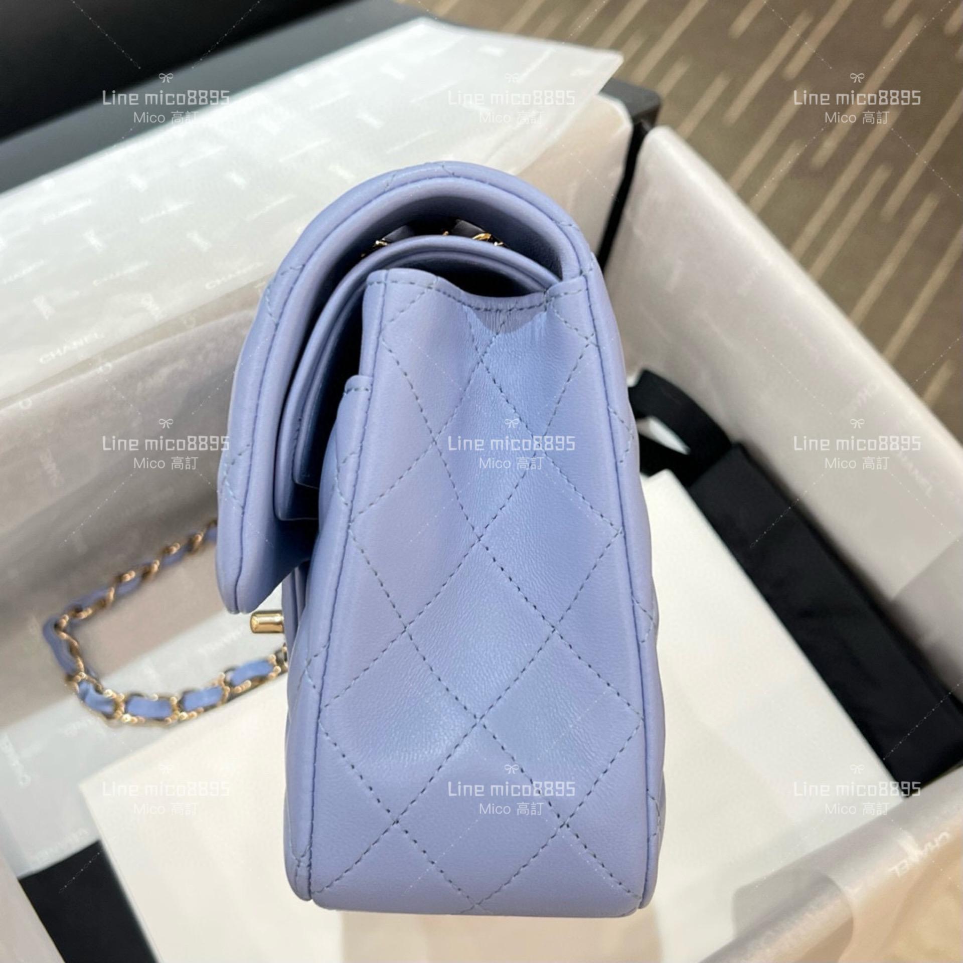 CHANEL Classic Flip Small CF 牛仔藍/羊皮/淺金釦 23cm