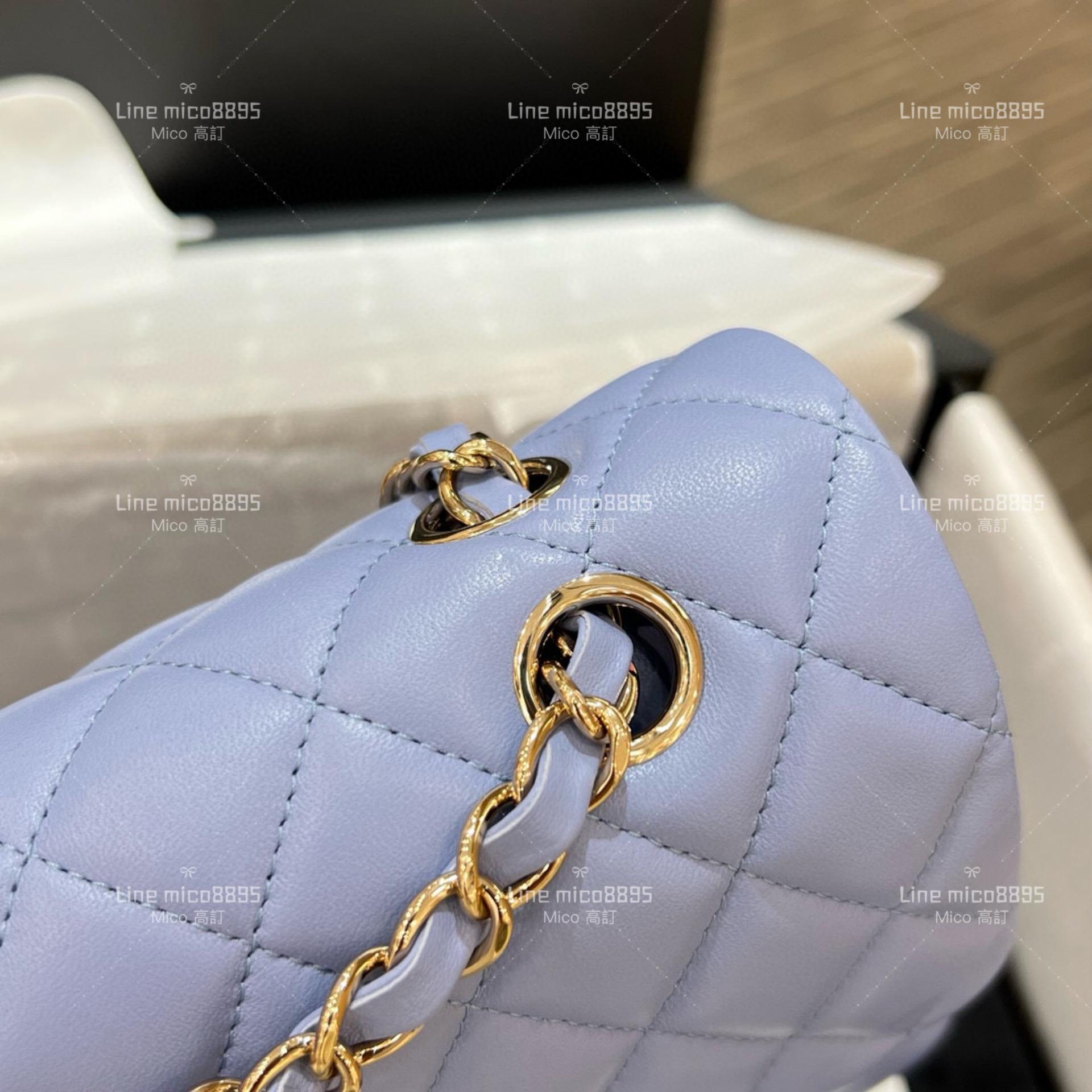 CHANEL Classic Flip Small CF 牛仔藍/羊皮/淺金釦 23cm