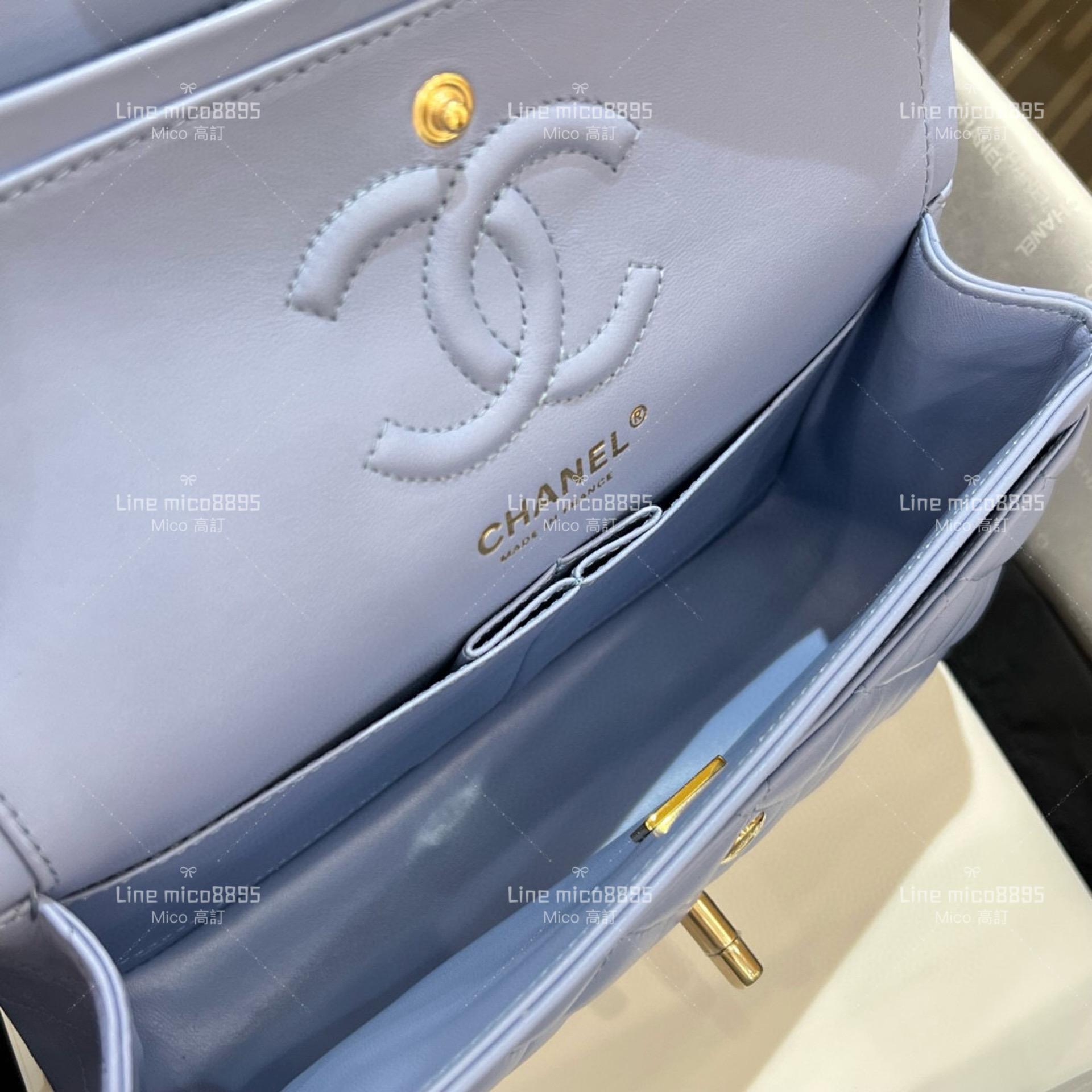 CHANEL Classic Flip Small CF 牛仔藍/羊皮/淺金釦 23cm