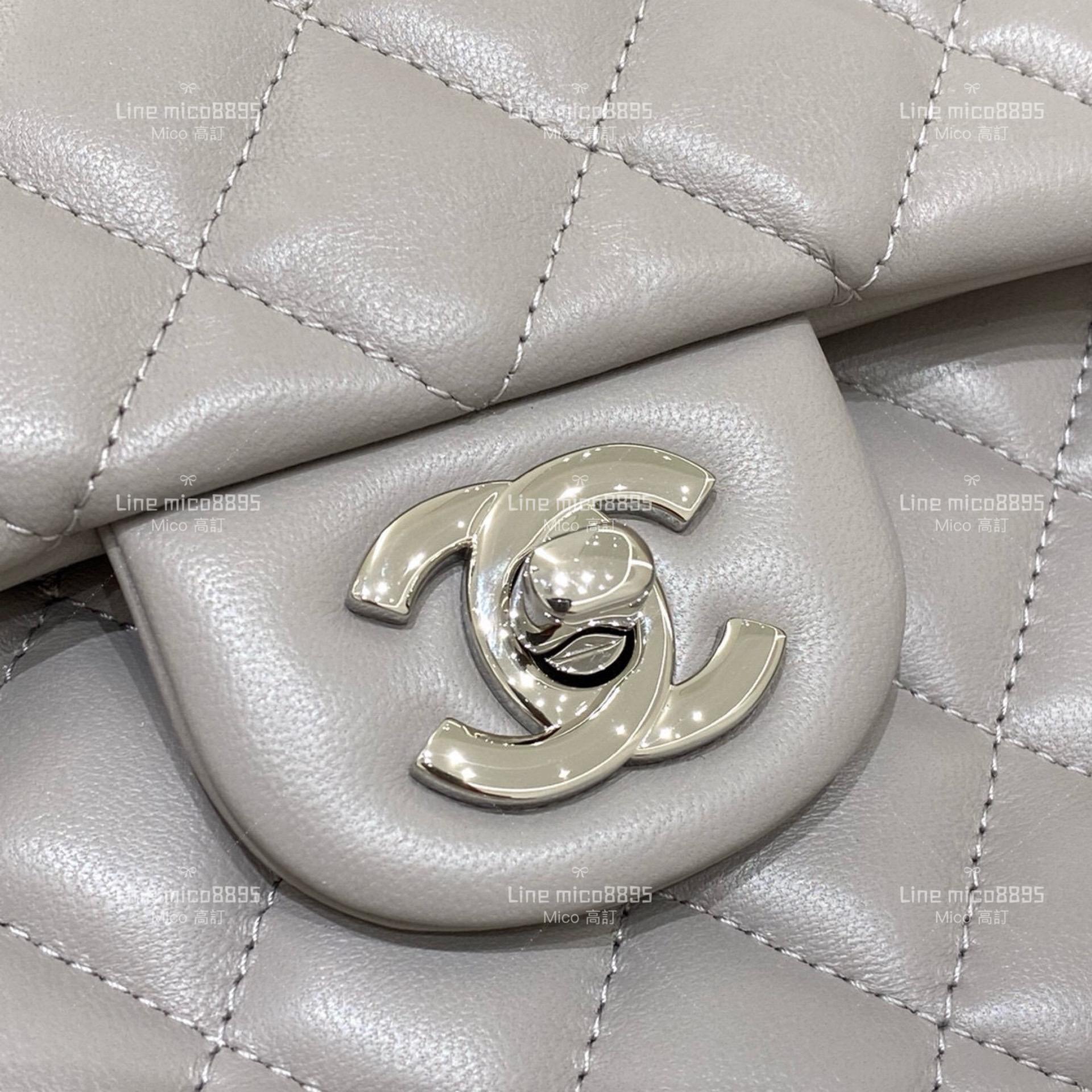 CHANEL Classic Flip Small CF 鴿子灰/羊皮/銀釦 23cm