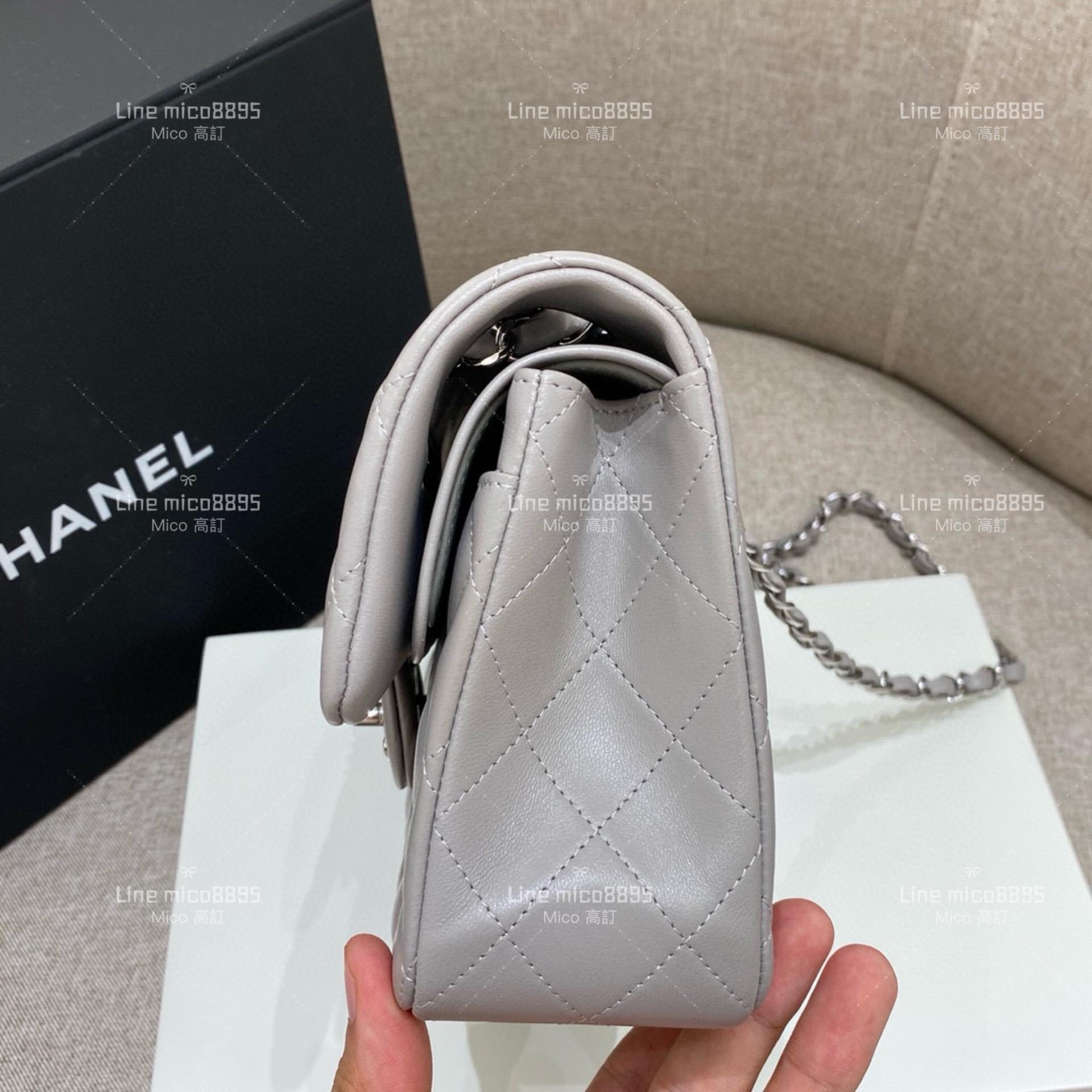 CHANEL Classic Flip Small CF 鴿子灰/羊皮/銀釦 23cm