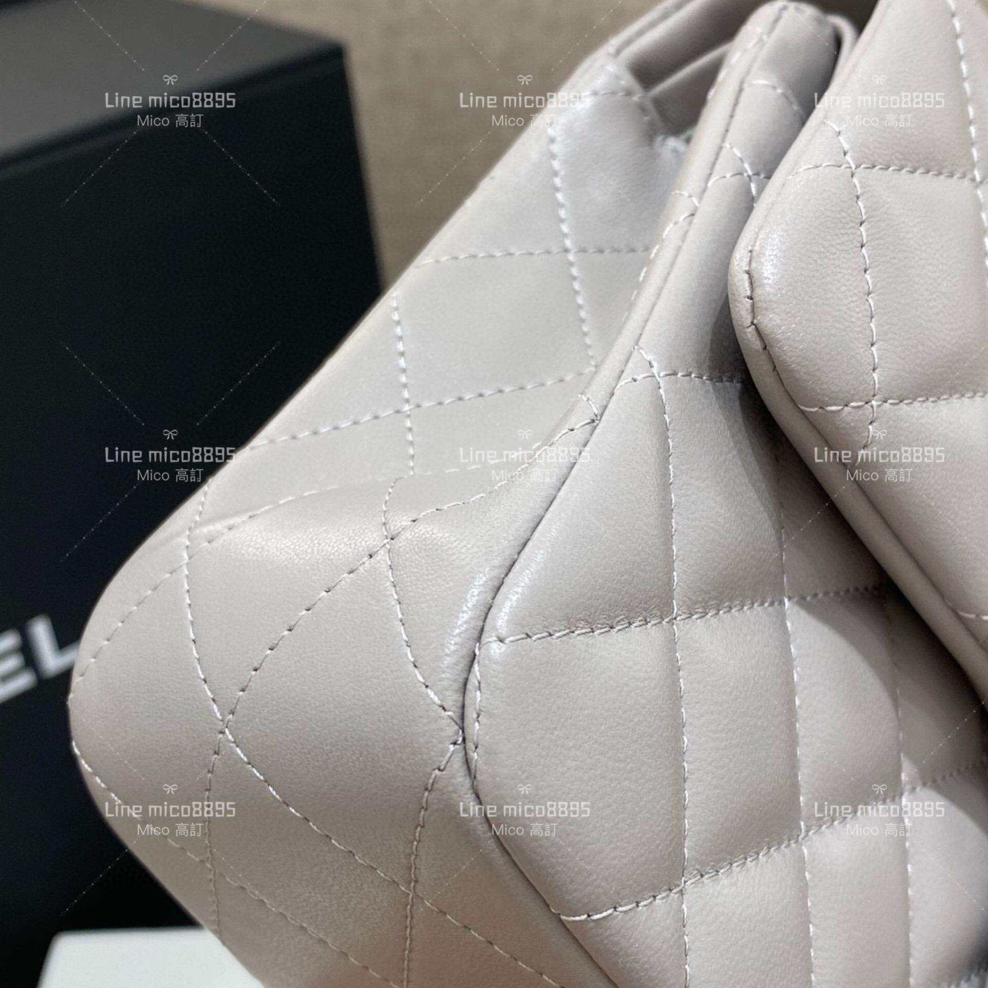 CHANEL Classic Flip Small CF 鴿子灰/羊皮/銀釦 23cm