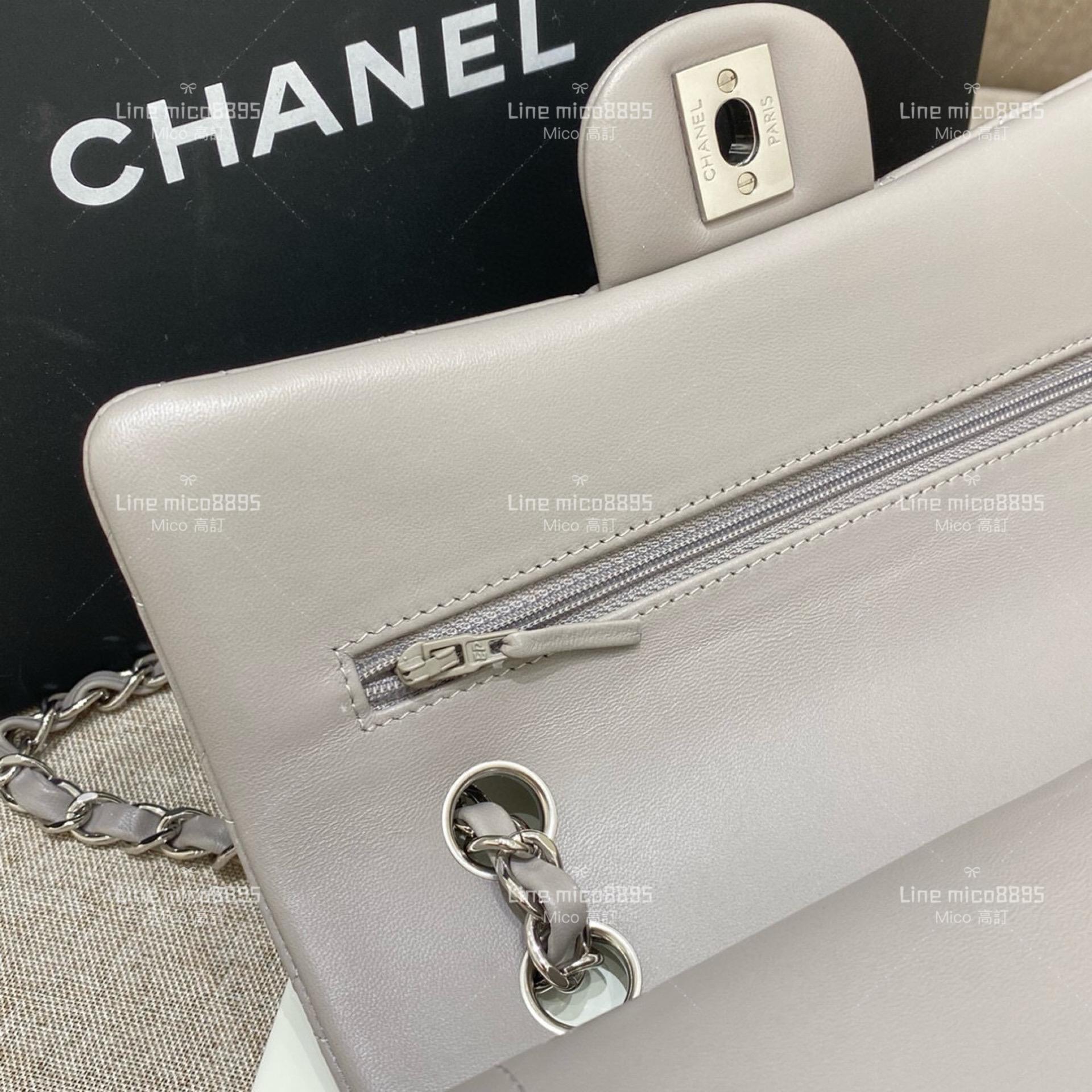 CHANEL Classic Flip Small CF 鴿子灰/羊皮/銀釦 23cm