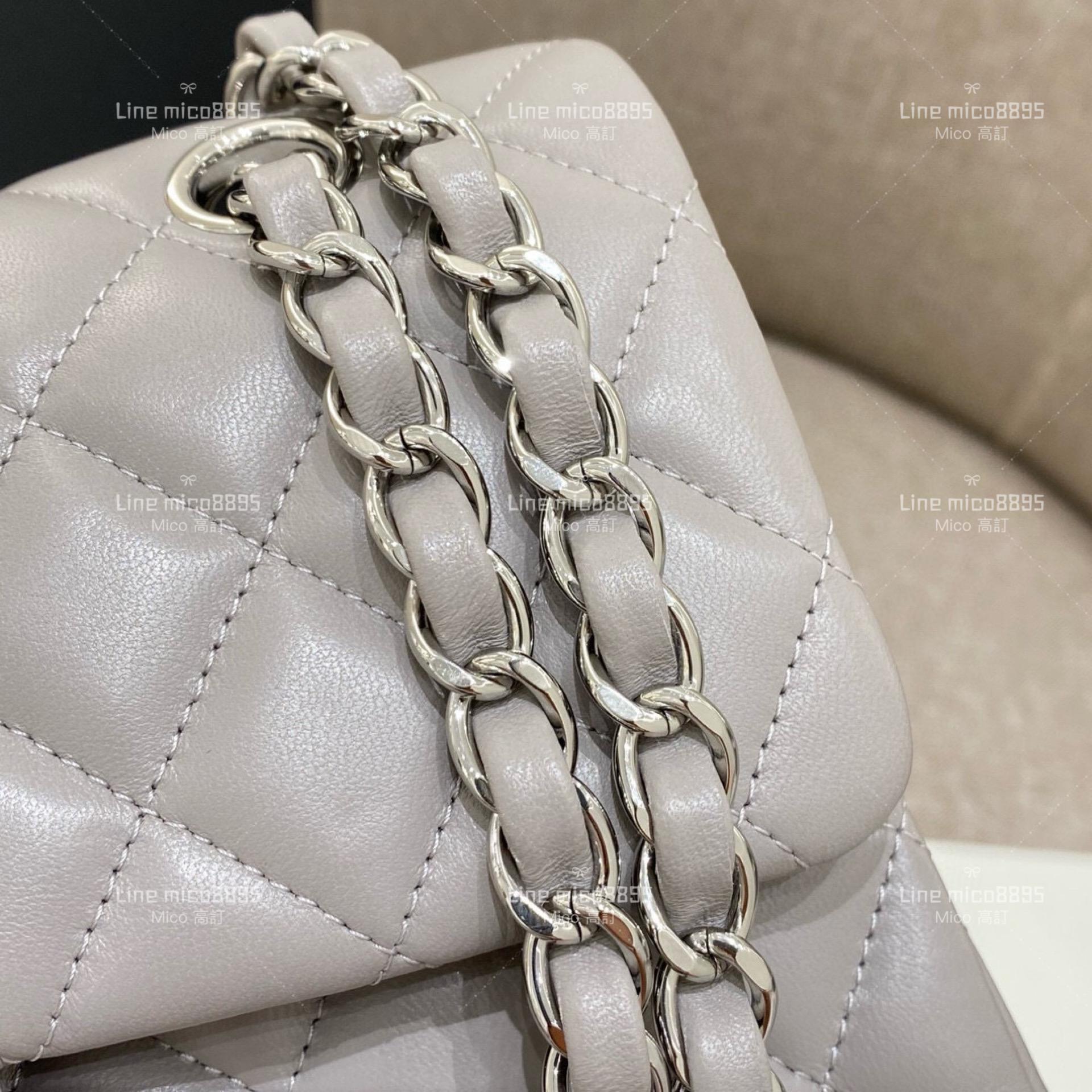 CHANEL Classic Flip Small CF 鴿子灰/羊皮/銀釦 23cm