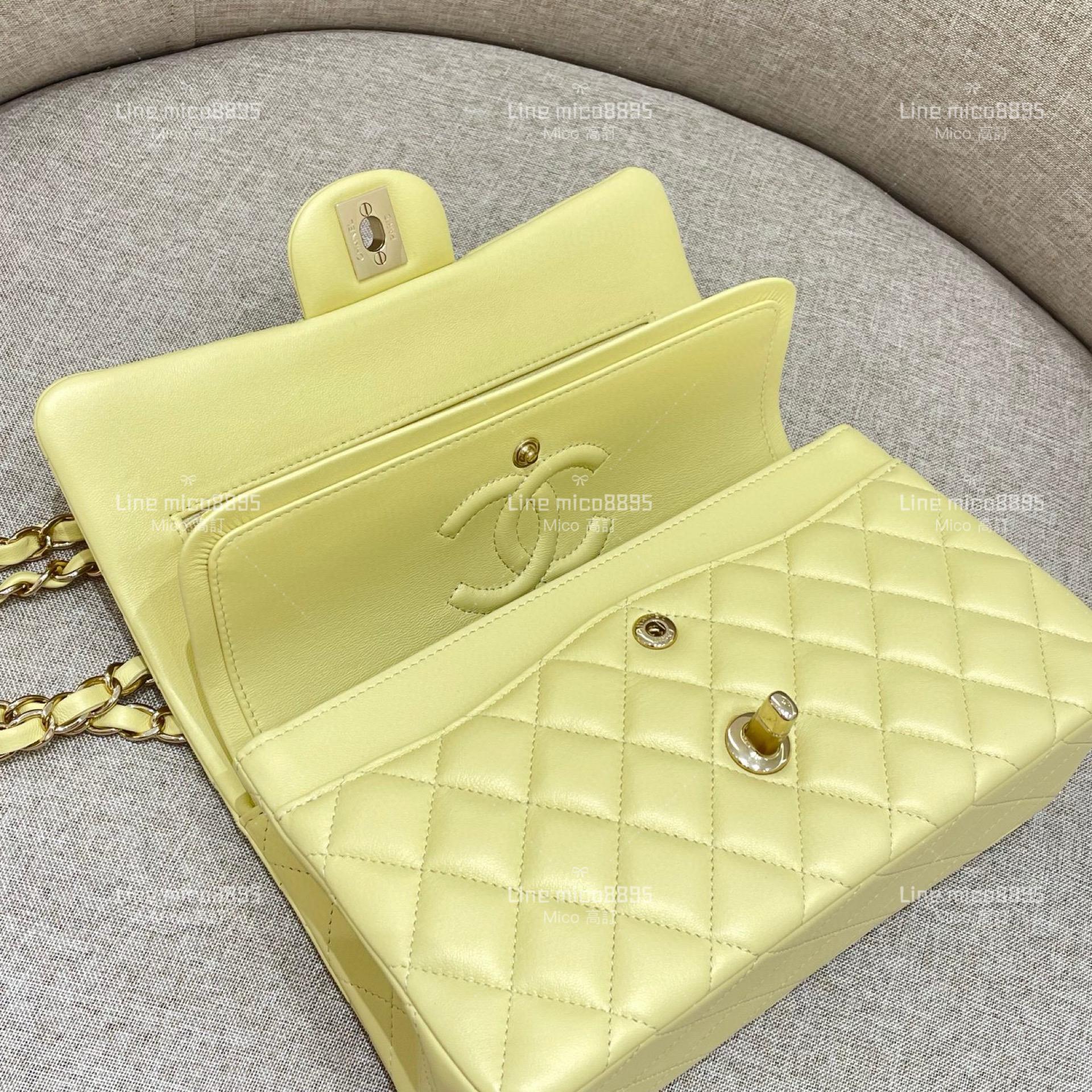 CHANEL Classic Flip Small CF 小雞黃/羊皮/淺金釦 23cm