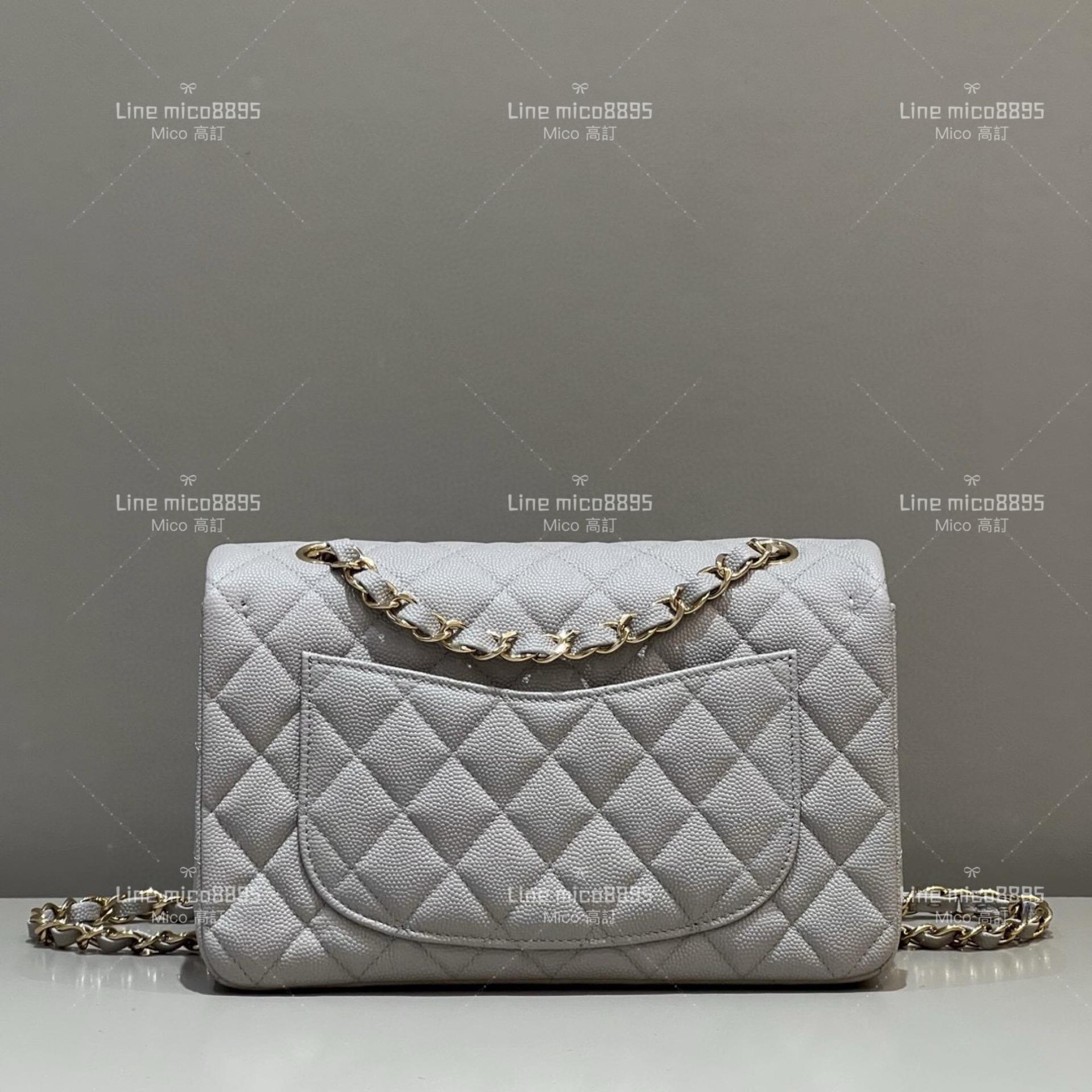 CHANEL Classic Flip Small CF 球紋魚子醬牛皮 大象灰/不車邊/銀釦 23cm