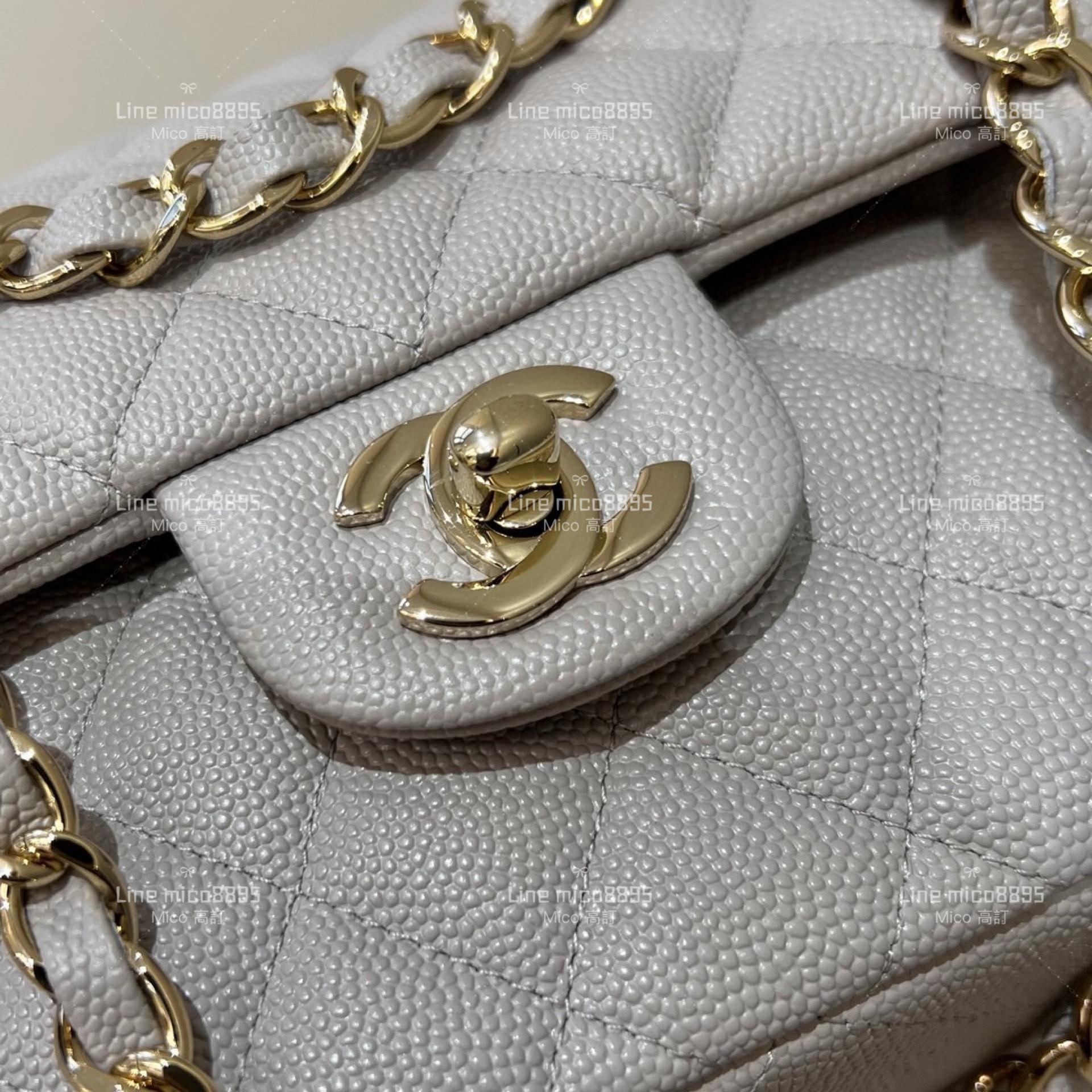 CHANEL Classic Flip Small CF 球紋魚子醬牛皮 大象灰/不車邊/銀釦 23cm