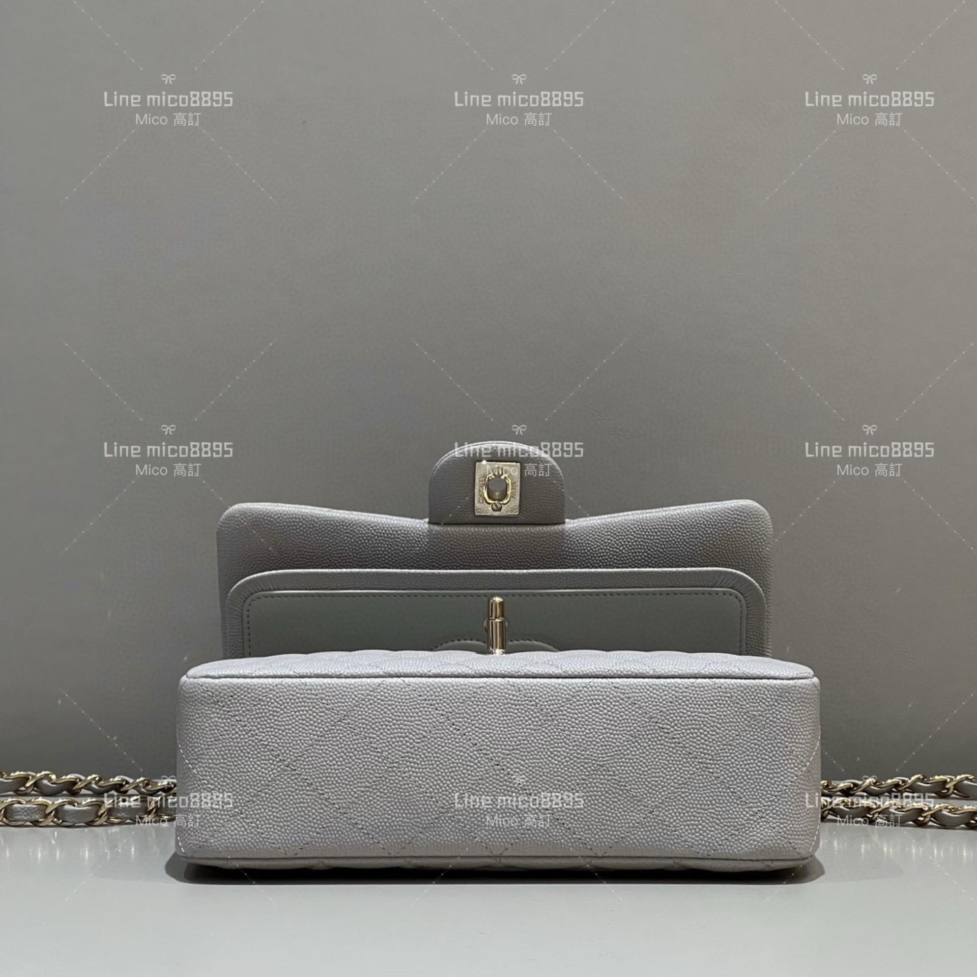 CHANEL Classic Flip Small CF 球紋魚子醬牛皮 大象灰/不車邊/銀釦 23cm