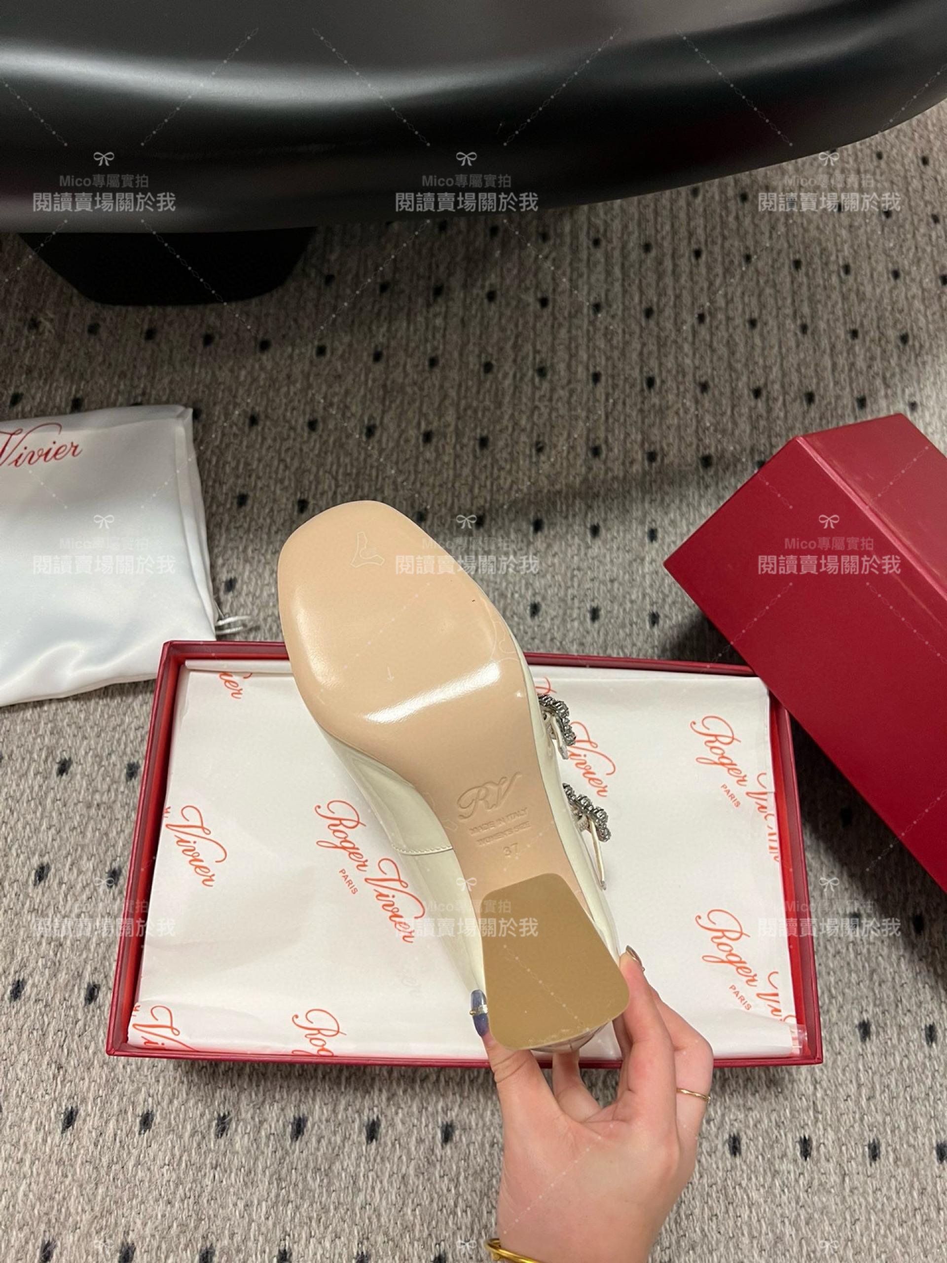 Roger vivier 水鑽釦 瑪莉珍粗跟高跟鞋 金屬粉 RV Tres Vivier mini babies 跟高8.5cm 34-40