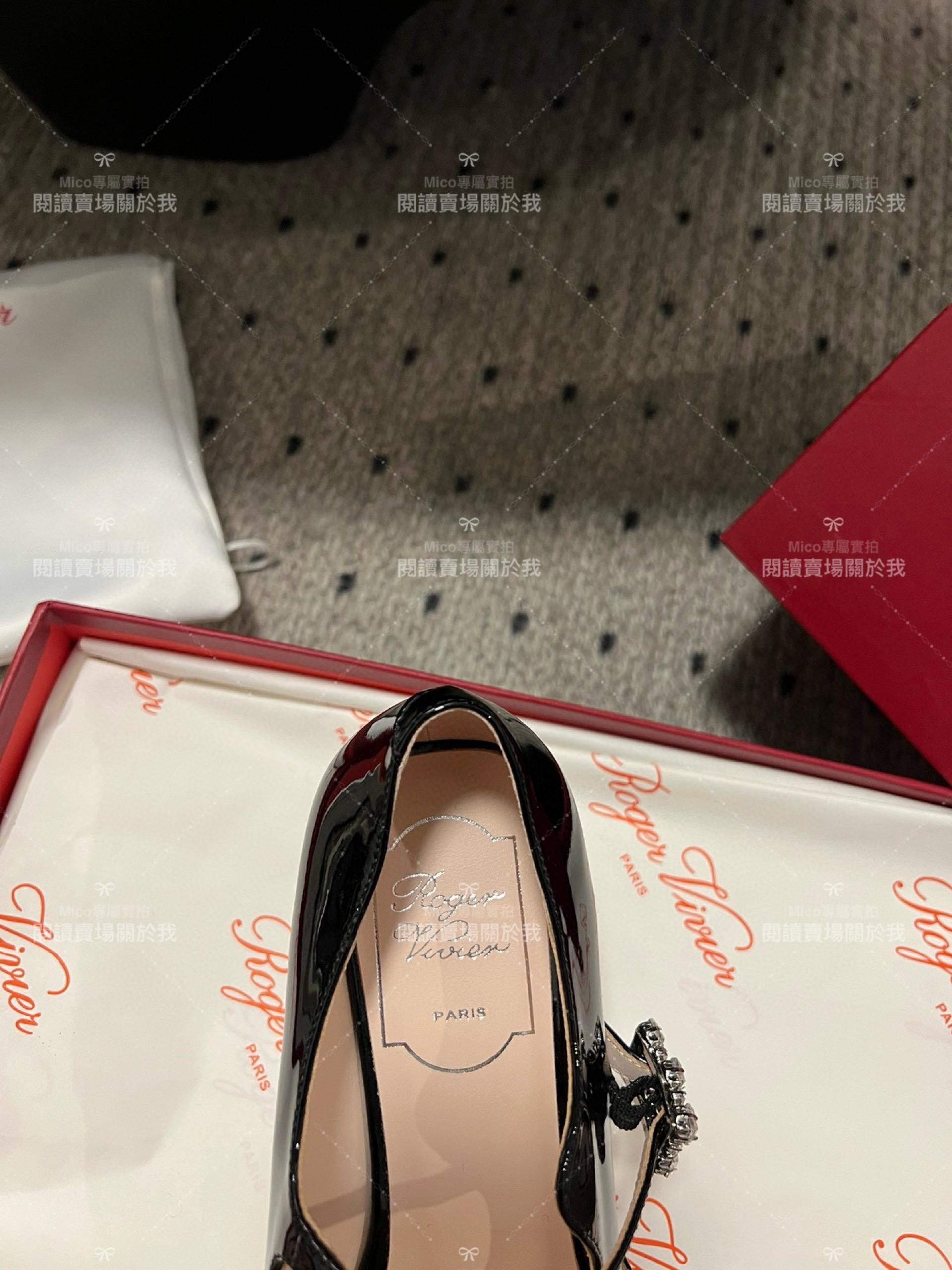 Roger vivier 水鑽釦 漆皮黑 RV復古瑪莉珍粗跟跟鞋 平底鞋 低跟鞋 3cm 34-40