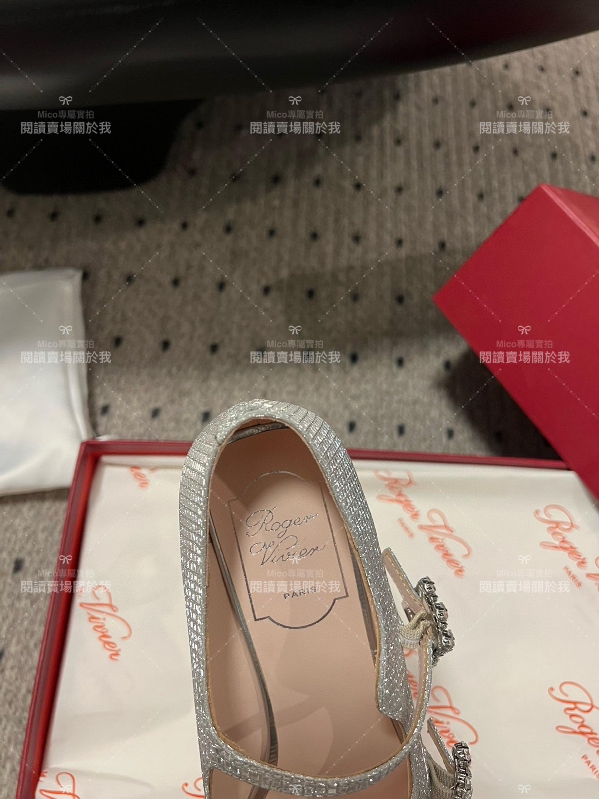 Roger vivier 水鑽釦 閃銀 RV復古瑪莉珍粗跟跟鞋 平底鞋 低跟鞋 3cm 34-40