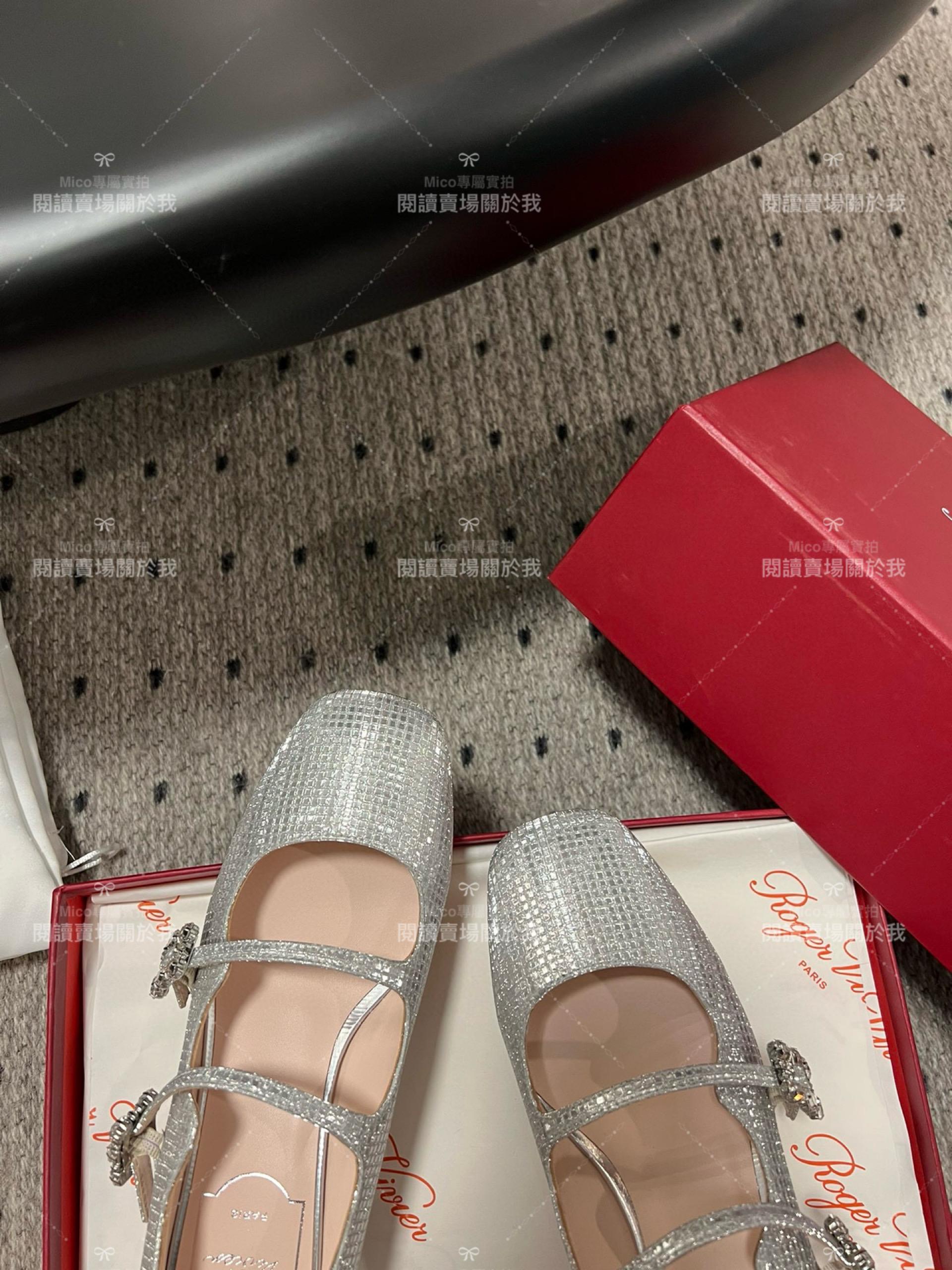 Roger vivier 水鑽釦 閃銀 RV復古瑪莉珍粗跟跟鞋 平底鞋 低跟鞋 3cm 34-40