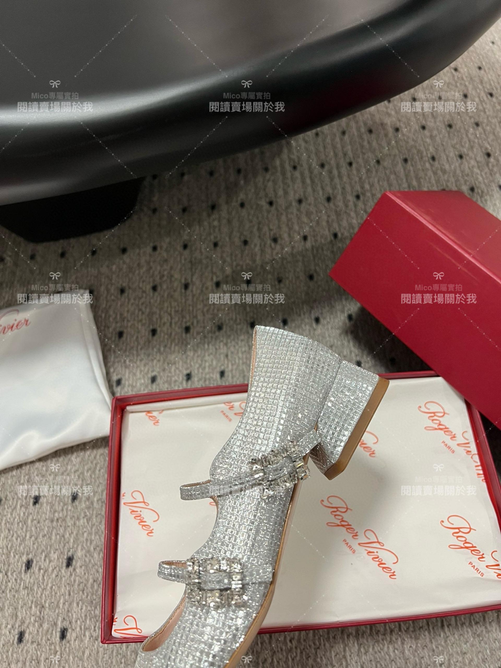 Roger vivier 水鑽釦 閃銀 RV復古瑪莉珍粗跟跟鞋 平底鞋 低跟鞋 3cm 34-40