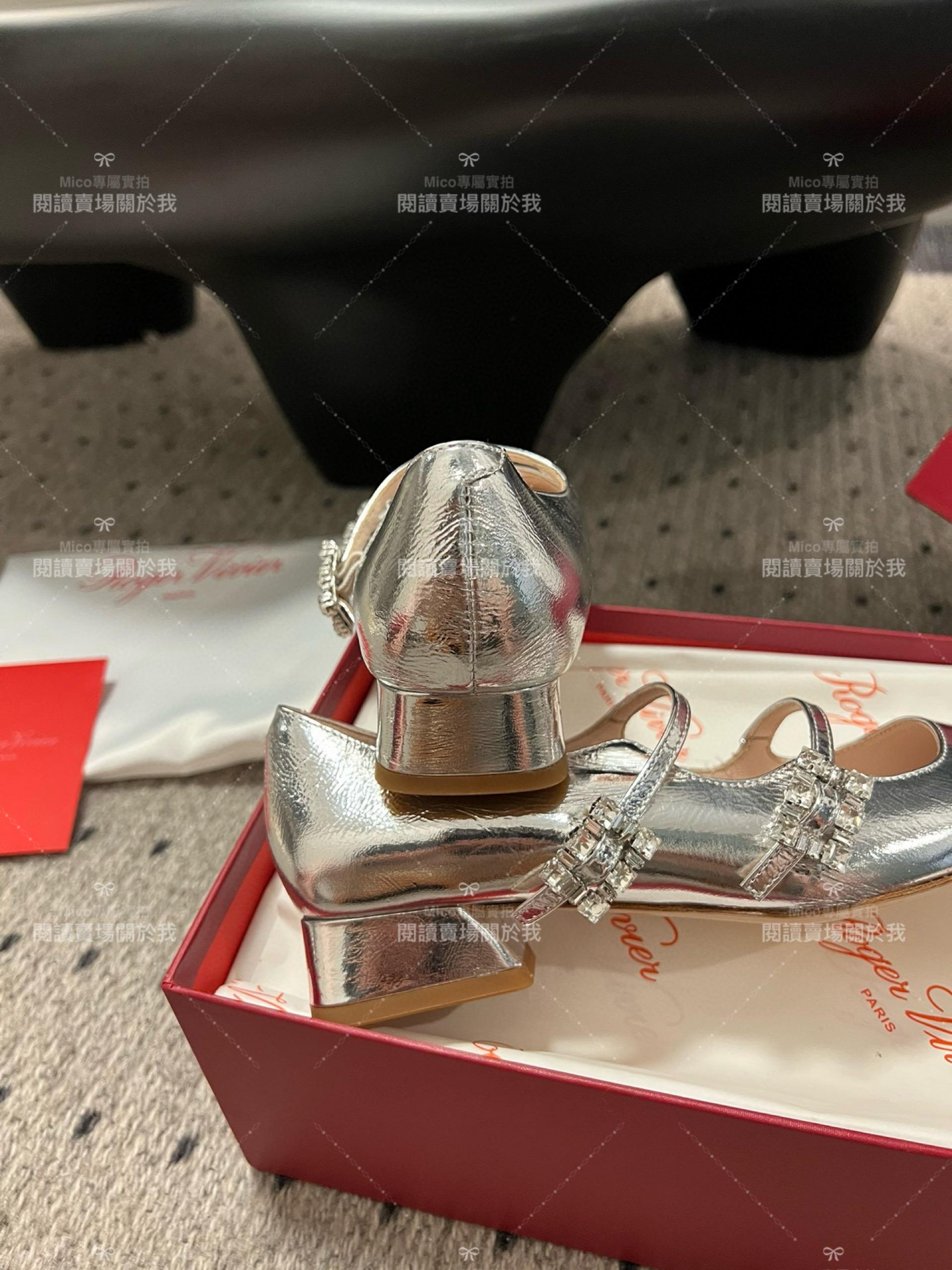 Roger vivier 水鑽釦 銀色 RV復古瑪莉珍粗跟跟鞋 平底鞋 低跟鞋 3cm 34-40