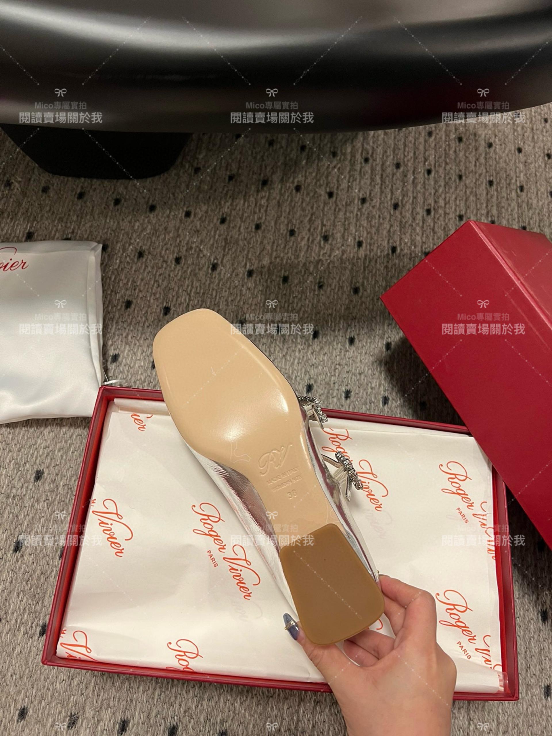 Roger vivier 水鑽釦 銀色 RV復古瑪莉珍粗跟跟鞋 平底鞋 低跟鞋 3cm 34-40