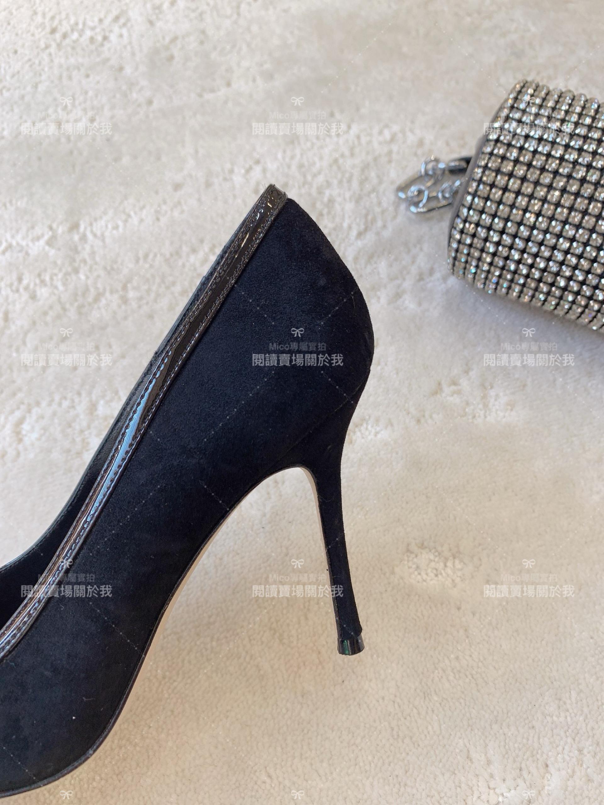 Manolo Blahnik 麂皮黑 Tuberian 晶飾扣環高跟鞋 跟高10cm 34-41 婚鞋/宴會必備