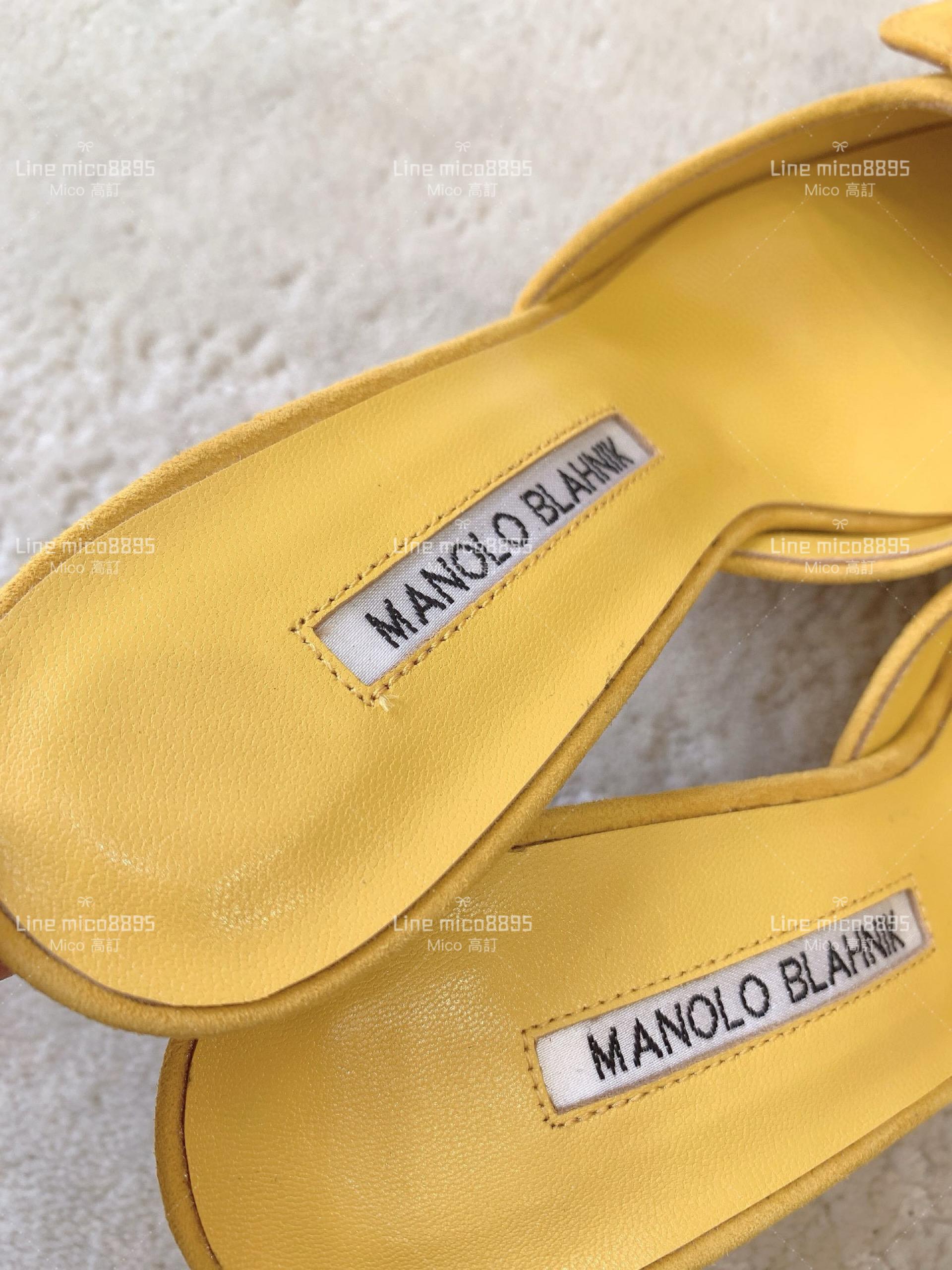 Manolo Blahnik 經典Maysale 系列 糖果黃 麂皮 高跟涼鞋 拖鞋 跟鞋 跟高6.5cm 34-42