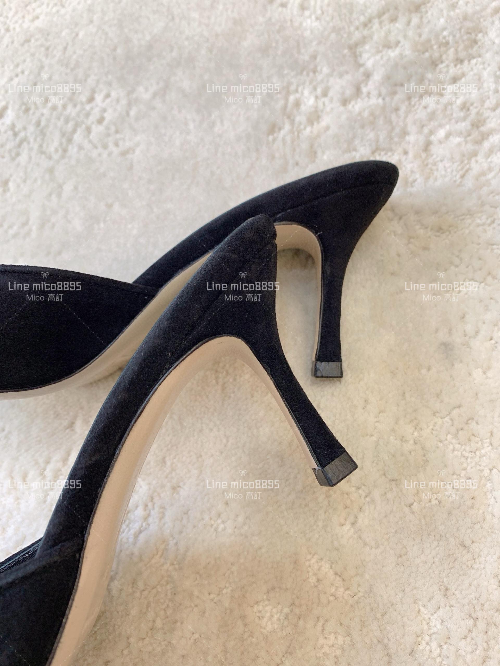 Manolo Blahnik 經典Maysale 系列 麂皮黑 高跟涼鞋 拖鞋 跟鞋 跟高6.5cm 34-42