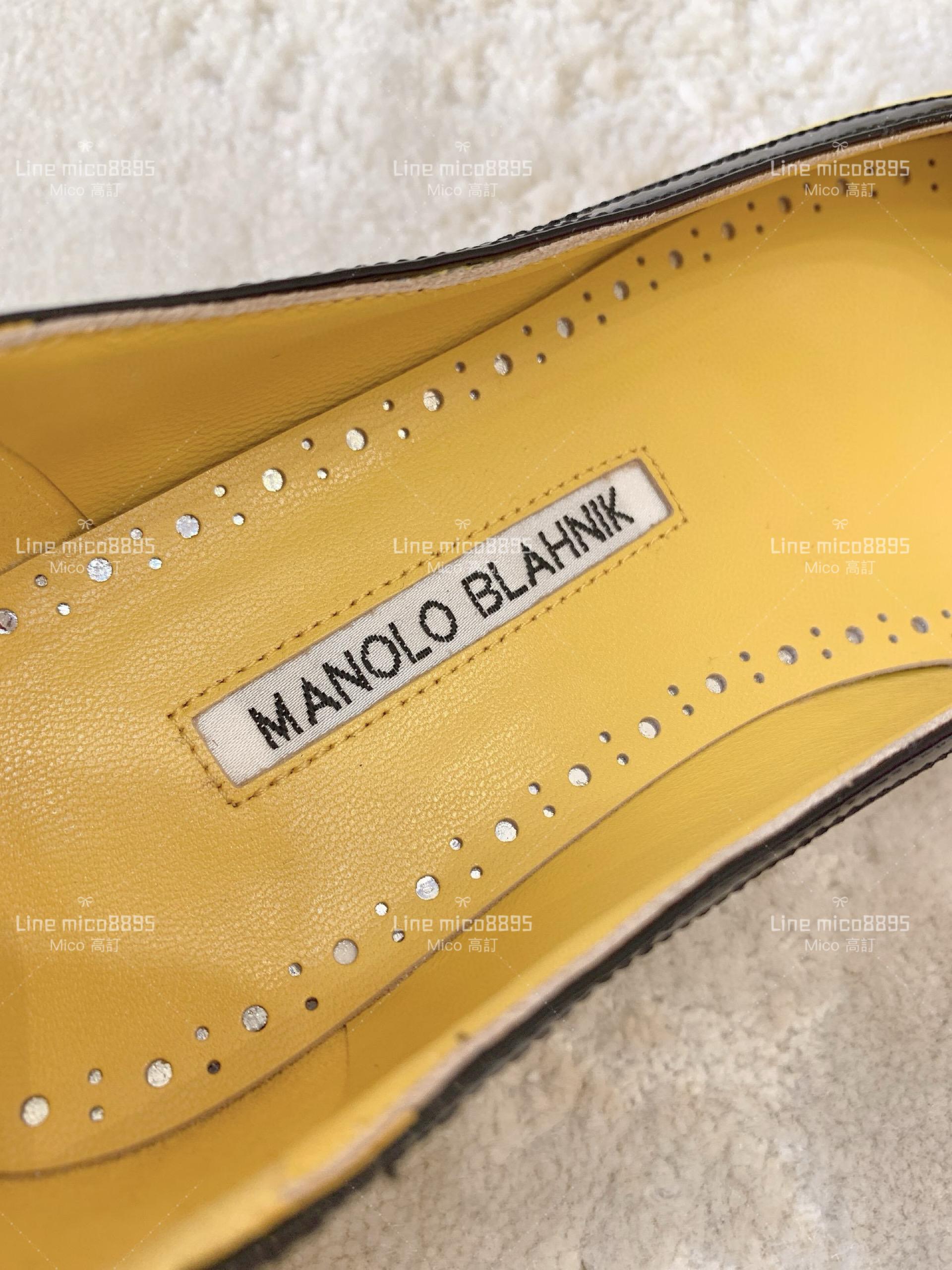 Manolo Blahnik 太陽黃/布面 Tuberian 晶飾扣環平底尖頭鞋 34-41 婚鞋/宴會必備