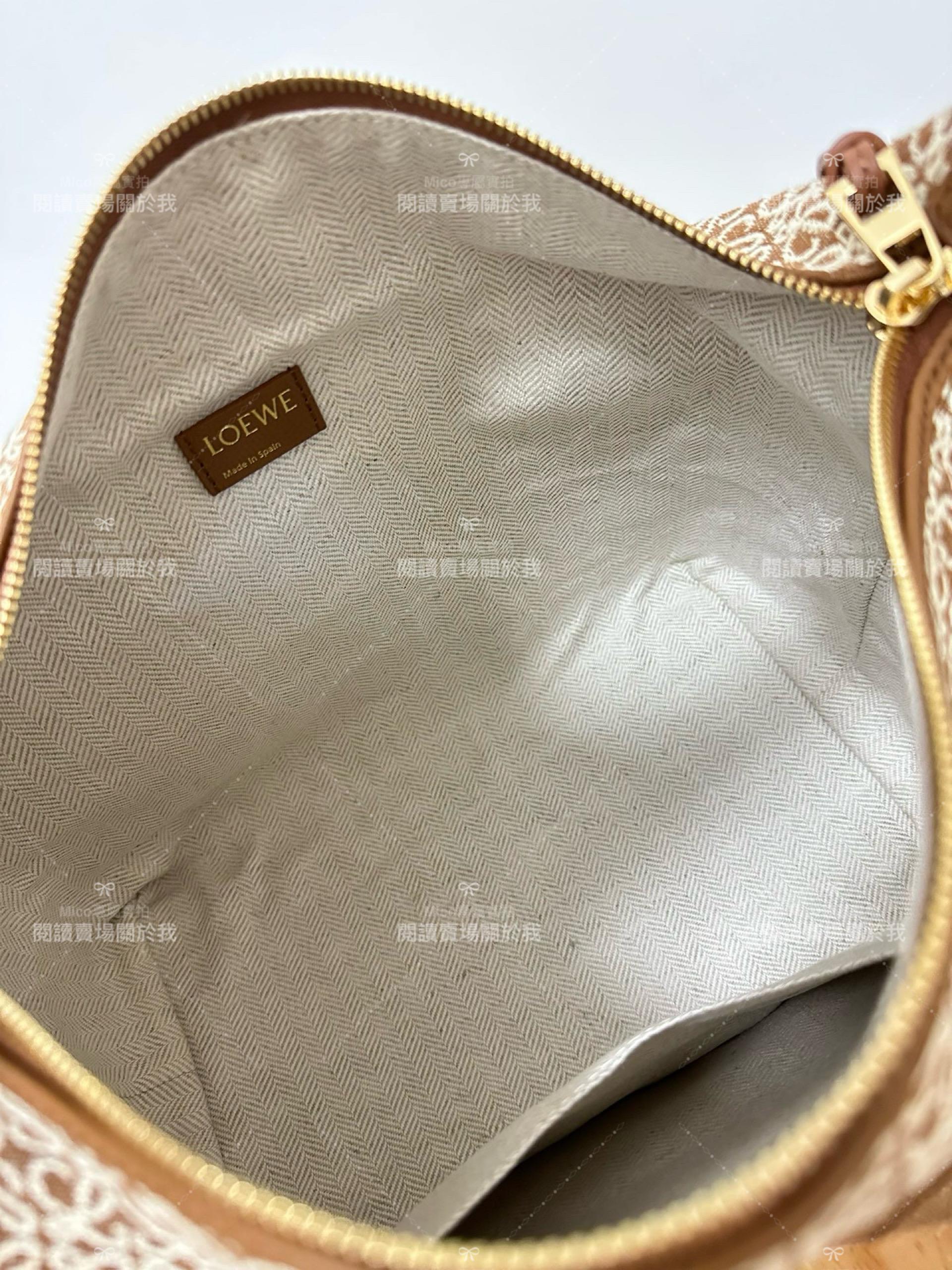 Loewe 焦糖色Anagram Cubi 飯盒包/腋下包 大號/35cm 帆布包 Anagram提花布和牛皮革