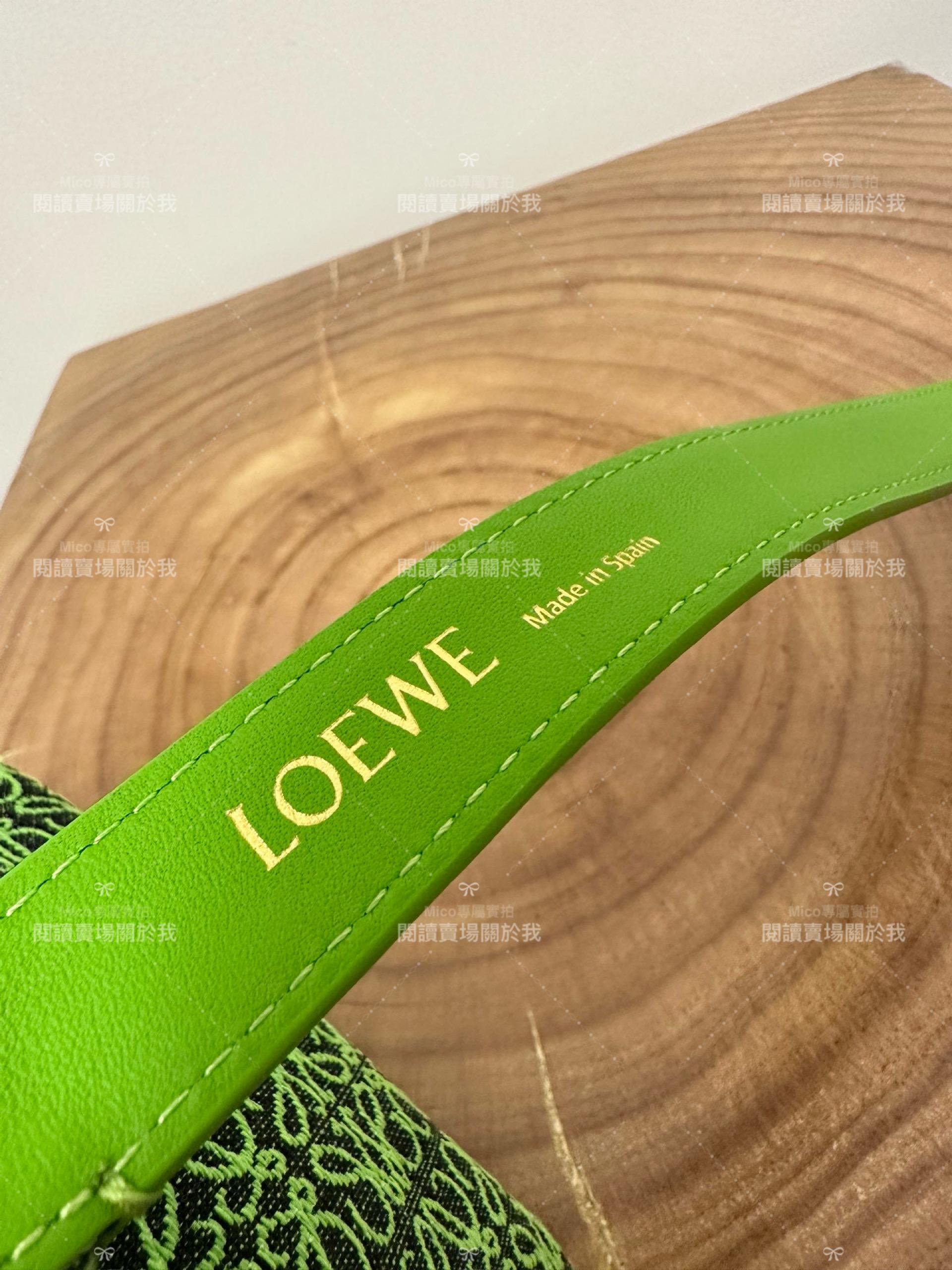 Loewe 螢光綠Anagram Cubi 飯盒包/腋下包 大號/35cm 帆布包 Anagram提花布和牛皮革