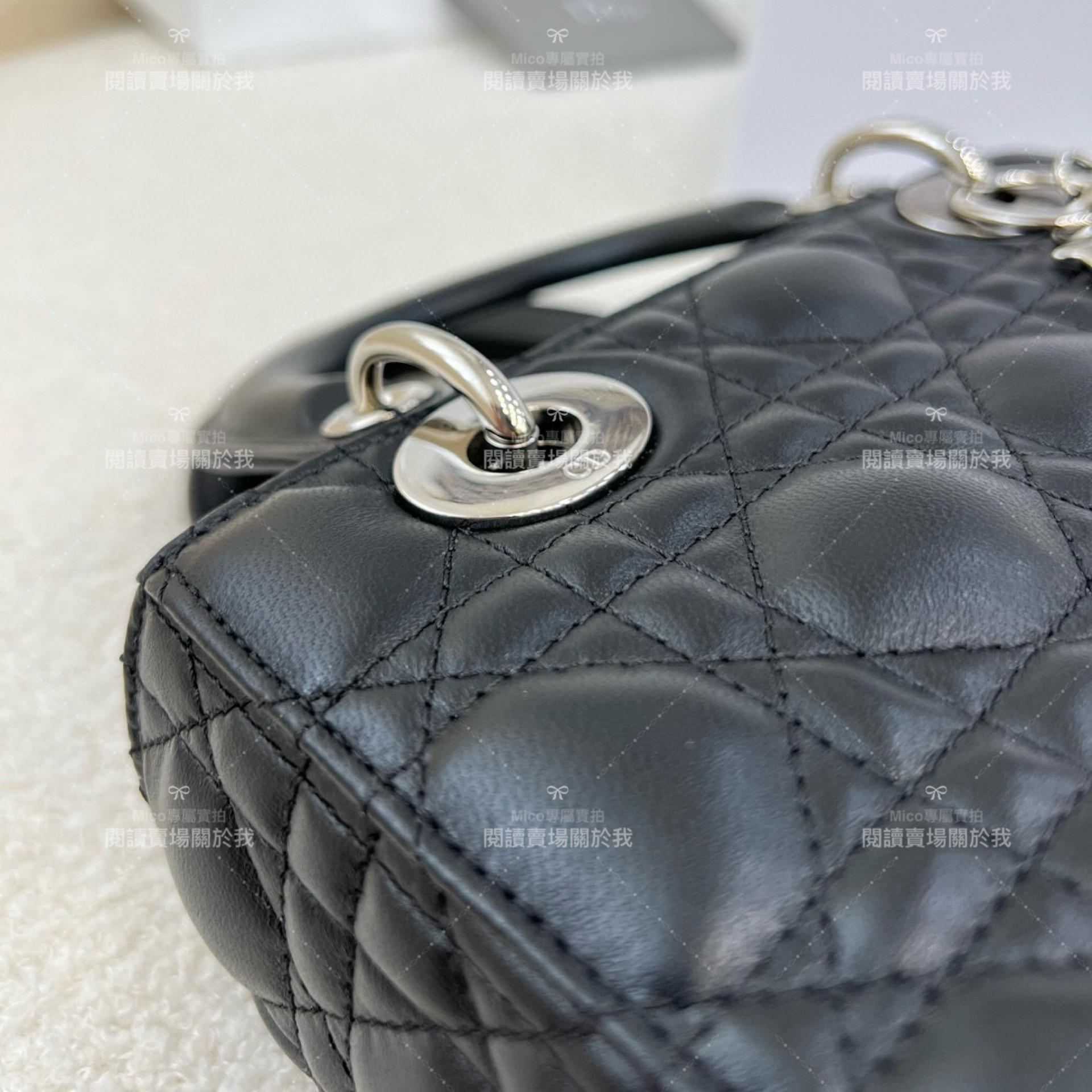 DIOR 經典Lady dior My ABCDior 手袋 黑色/羊皮/銀釦 格紋兩用黛妃包 20cm