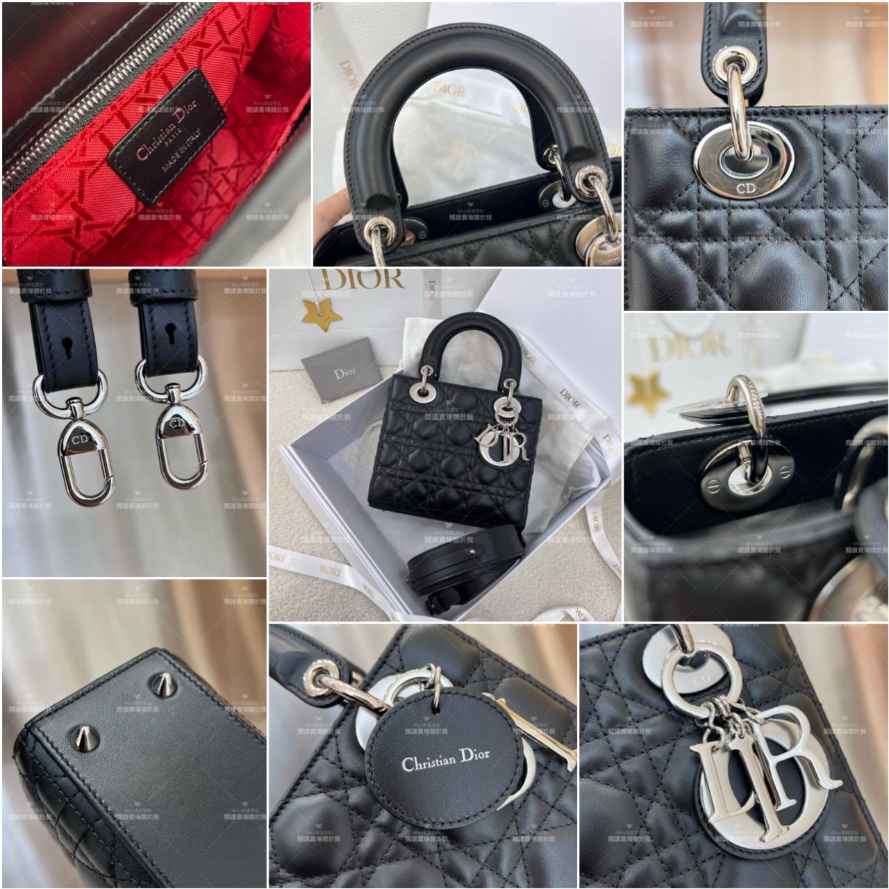 DIOR 經典Lady dior My ABCDior 手袋 黑色/羊皮/銀釦 格紋兩用黛妃包 20cm