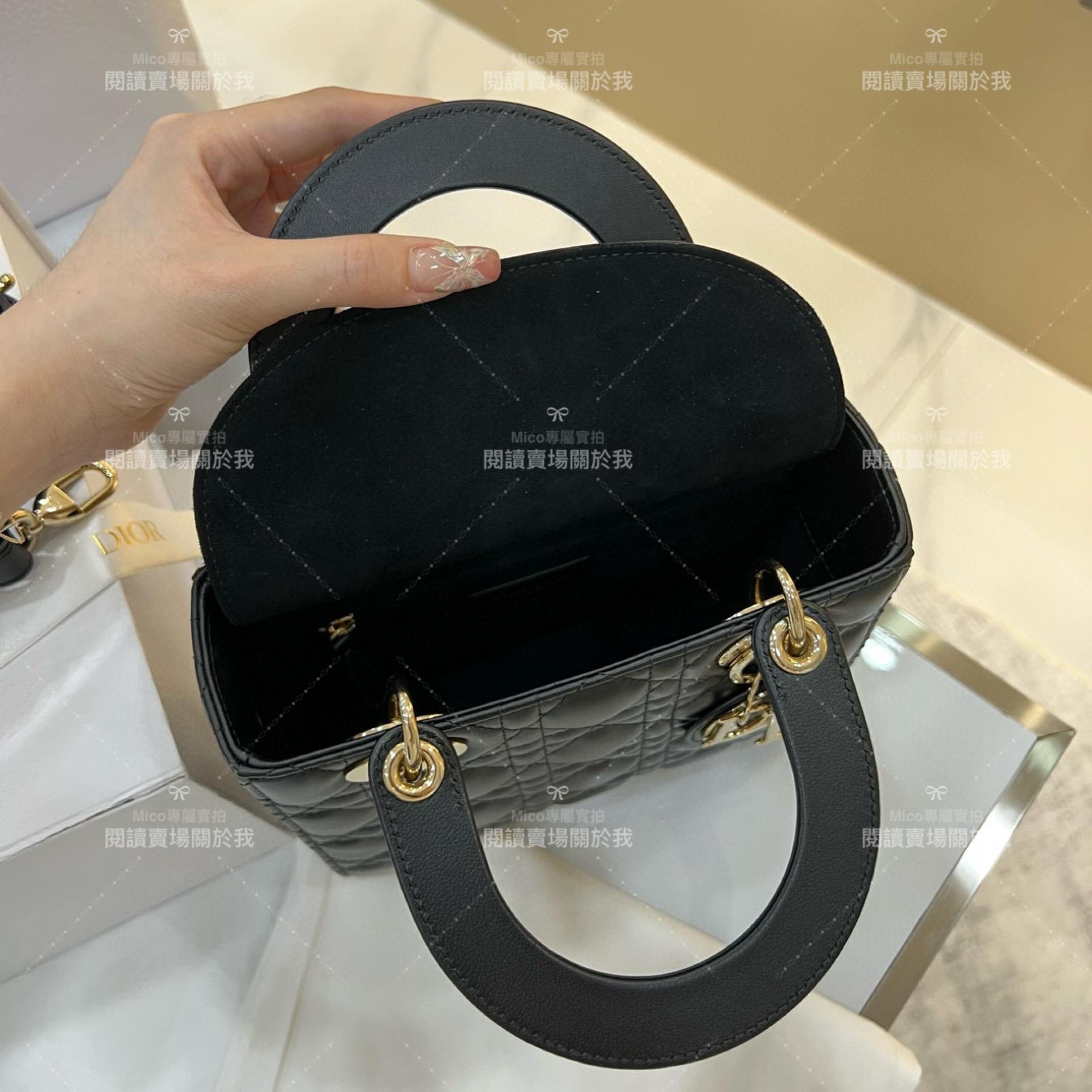 DIOR 經典Lady dior My ABCDior 手袋 黑色/羊皮/金釦 格紋兩用黛妃包 20cm