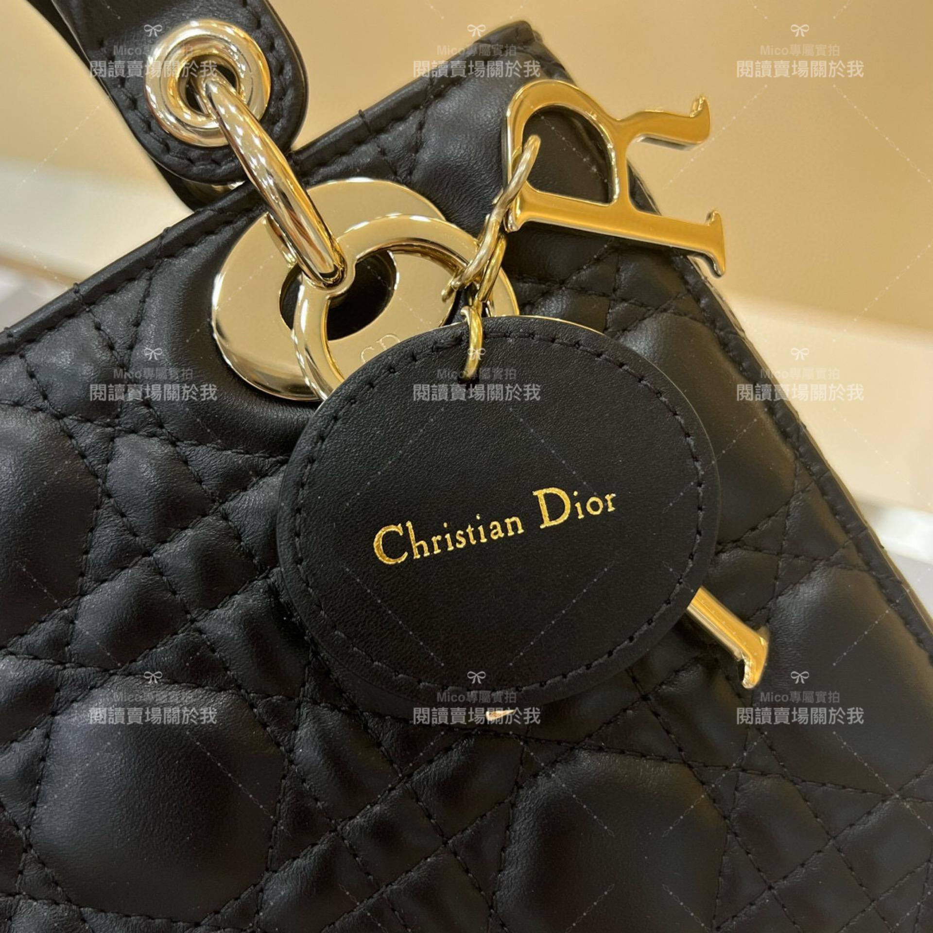 DIOR 經典Lady dior My ABCDior 手袋 黑色/羊皮/金釦 格紋兩用黛妃包 20cm