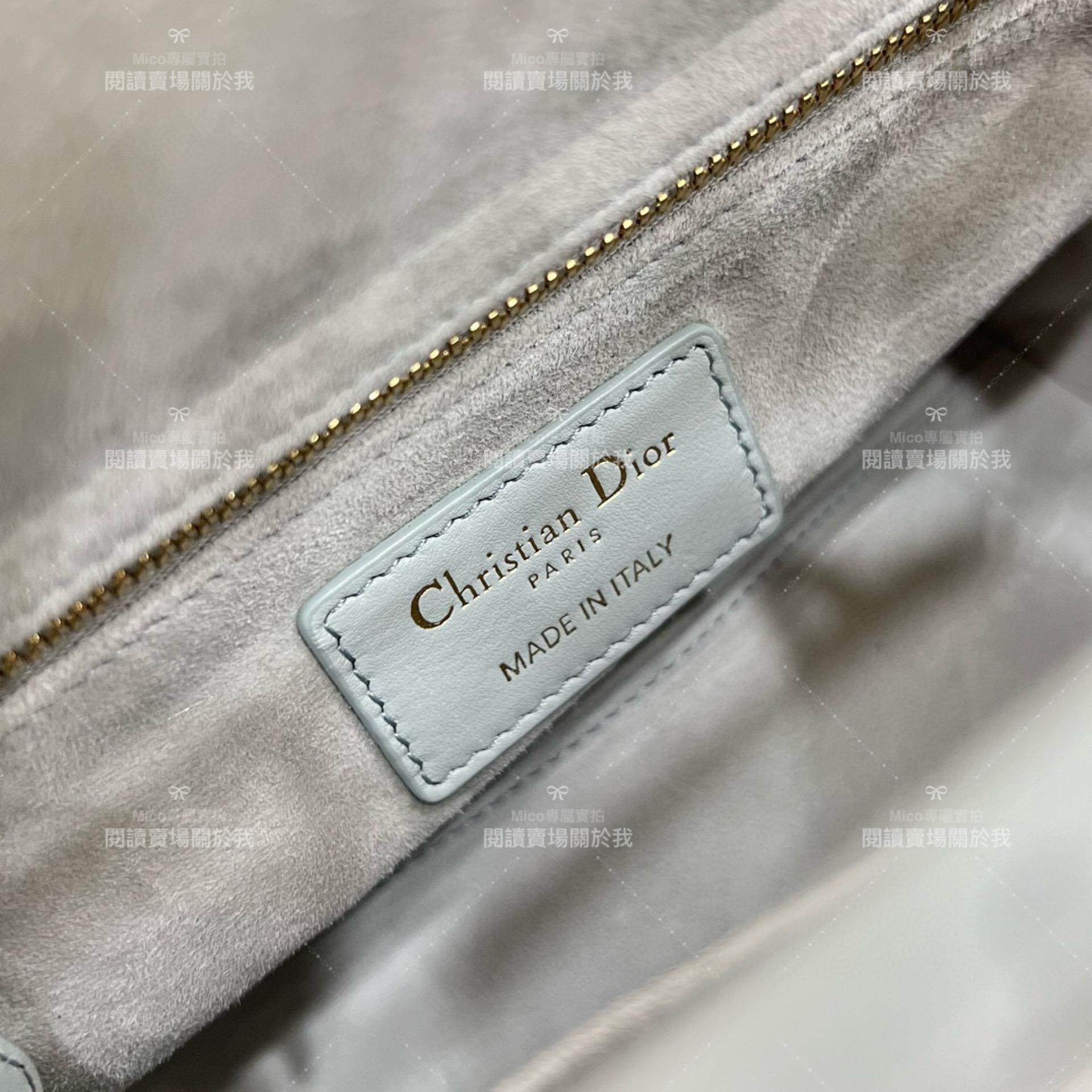 DIOR 經典Lady dior My ABCDior 手袋 粉藍/羊皮/金釦 格紋兩用黛妃包 20cm