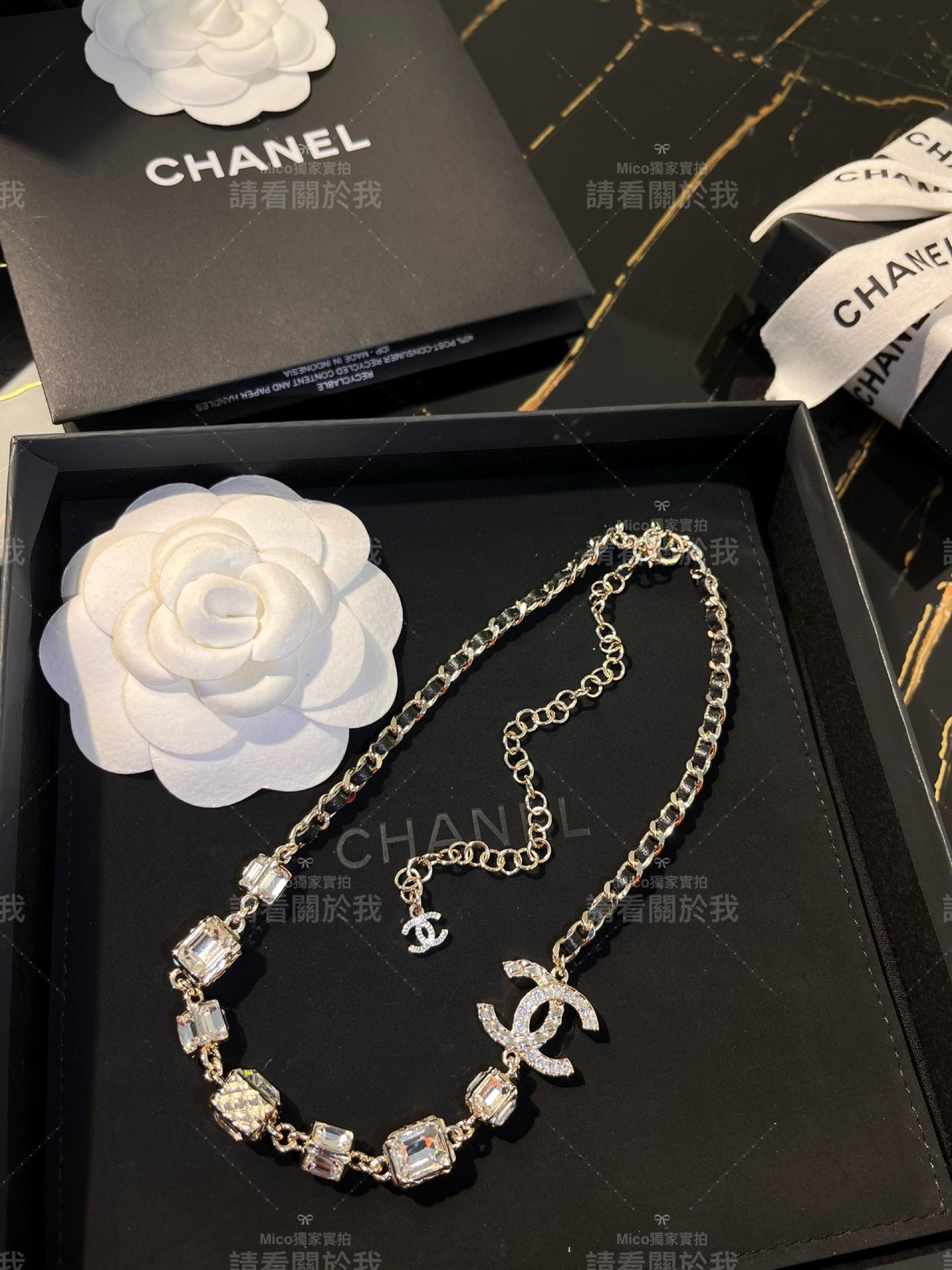 Chanel 多面體金屬菱格冰糖鑽雙C項鍊 choker