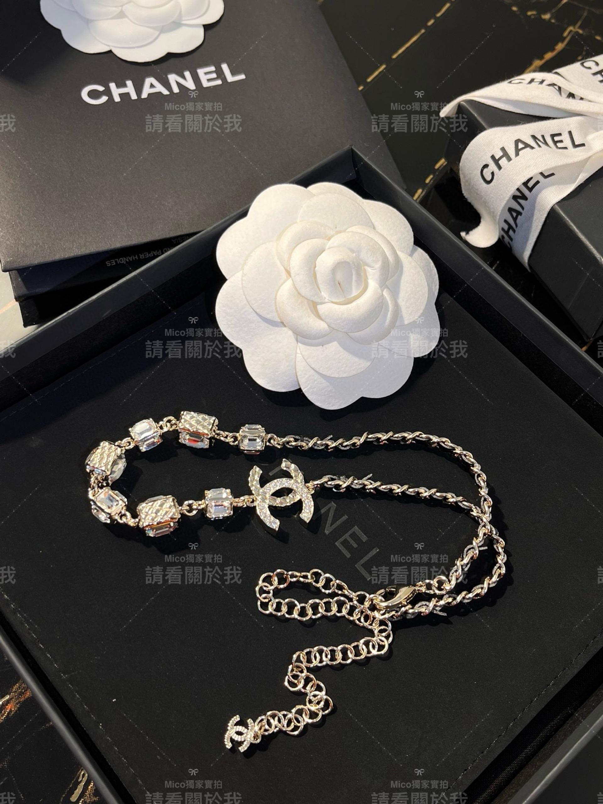 Chanel 多面體金屬菱格冰糖鑽雙C項鍊 choker