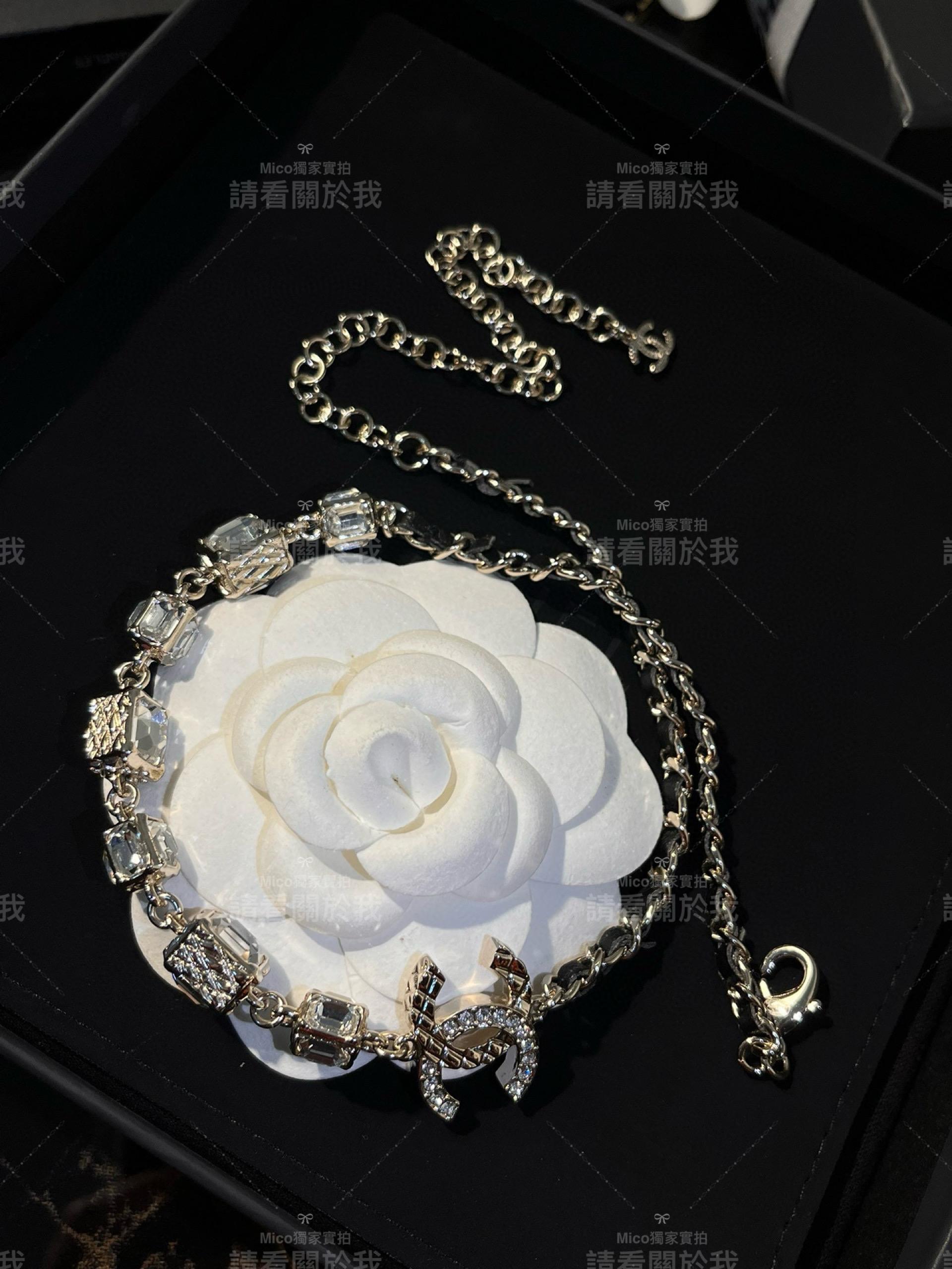 Chanel 多面體金屬菱格冰糖鑽雙C項鍊 choker