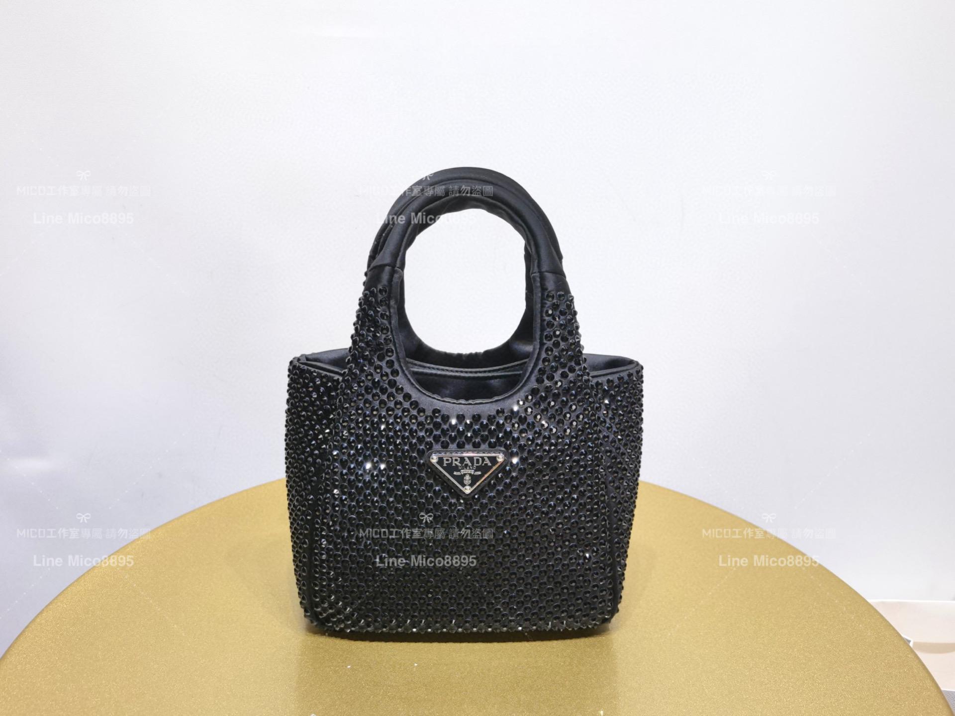 Prada 黑色 新款滿鑽菜籃子mini迷你手提包 18m