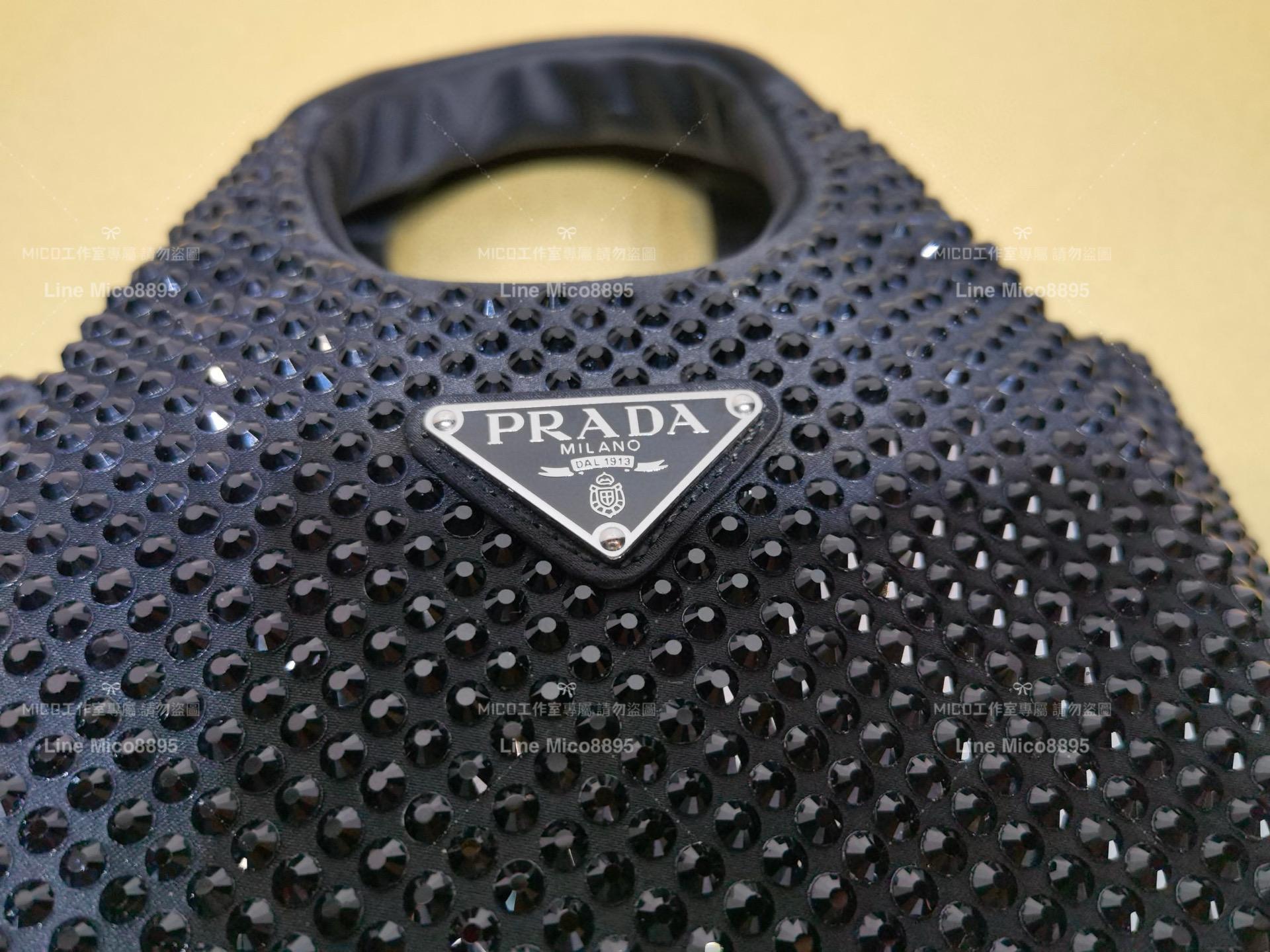 Prada 黑色 新款滿鑽菜籃子mini迷你手提包 18m