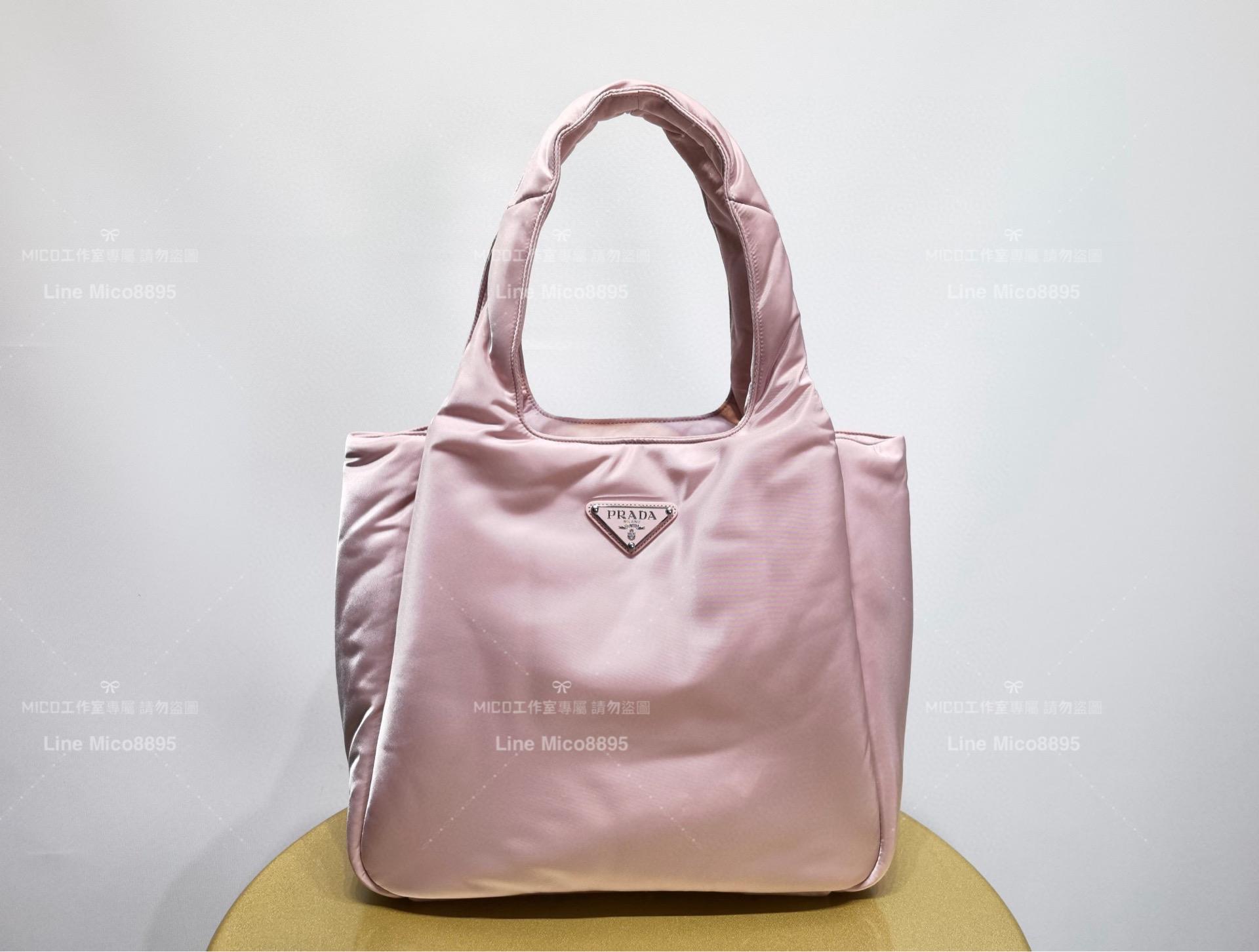 Prada 粉色 再生尼龍材質超大號托特 Oversize style 菜籃子 38cm 媽媽包推薦