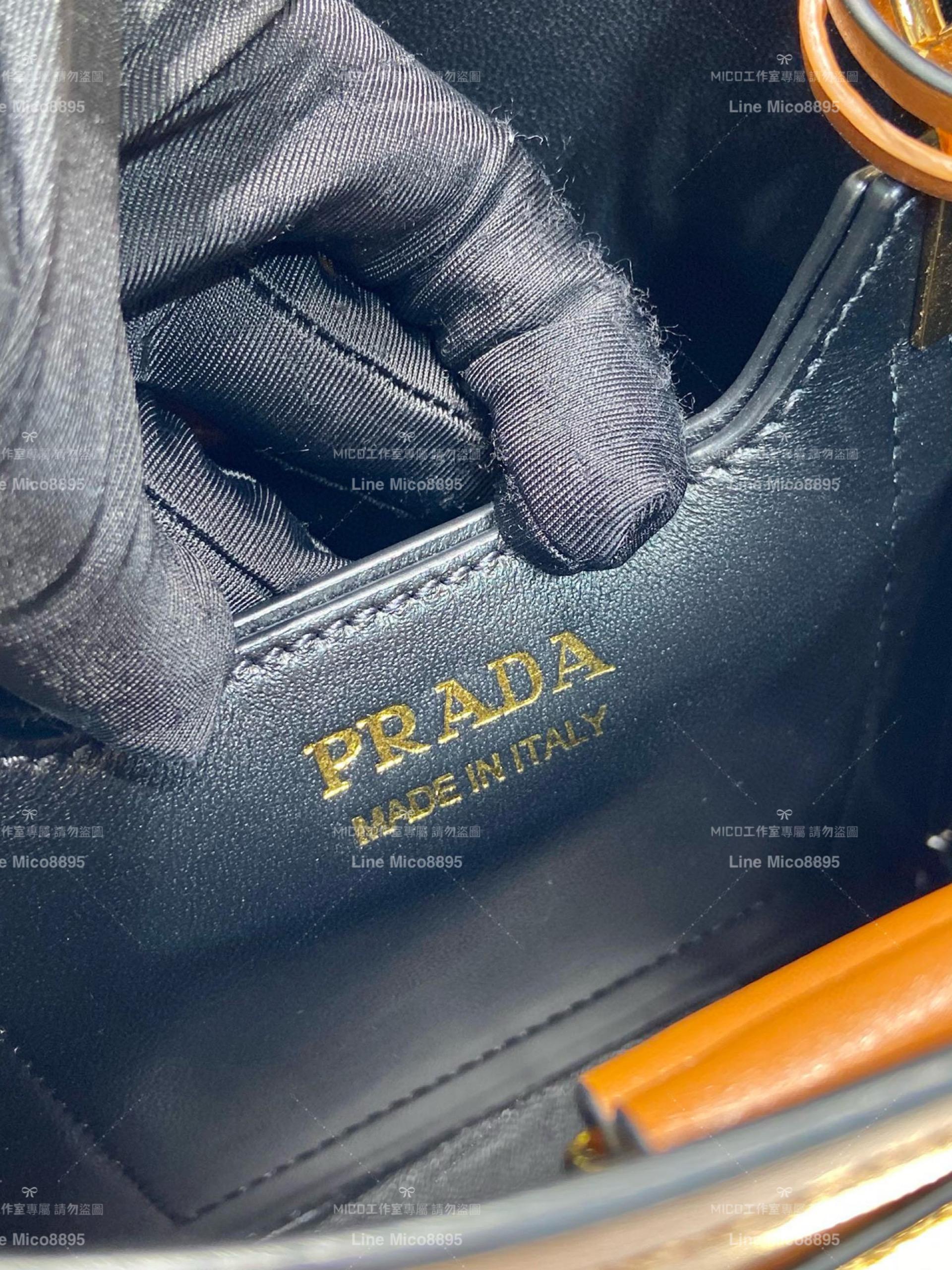 Prada 焦糖色 小牛皮皮革mini水桶包 手提包 15cm