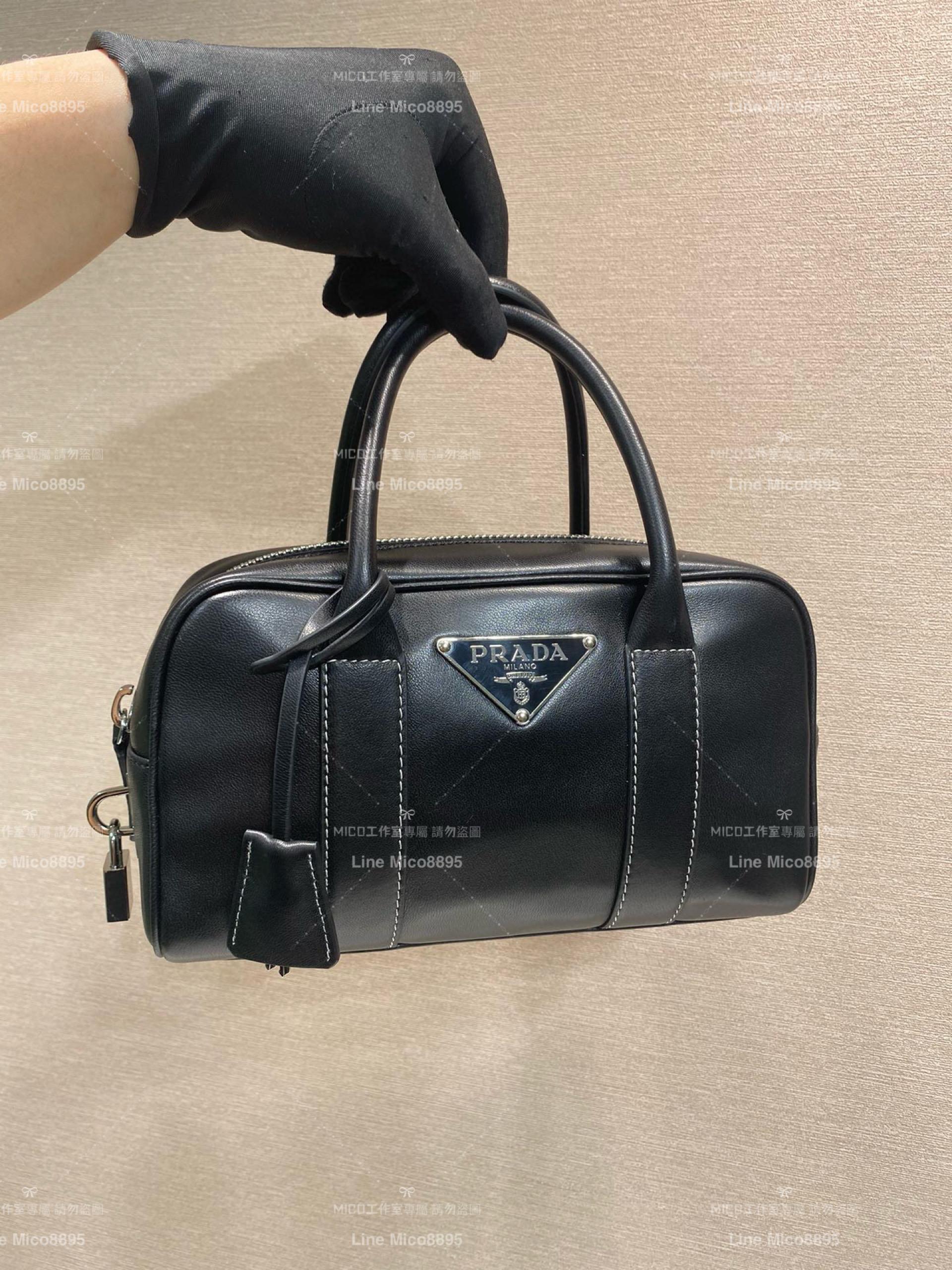 Prada 黑色小牛皮中古波士頓包 醫生包/手提包 24cm