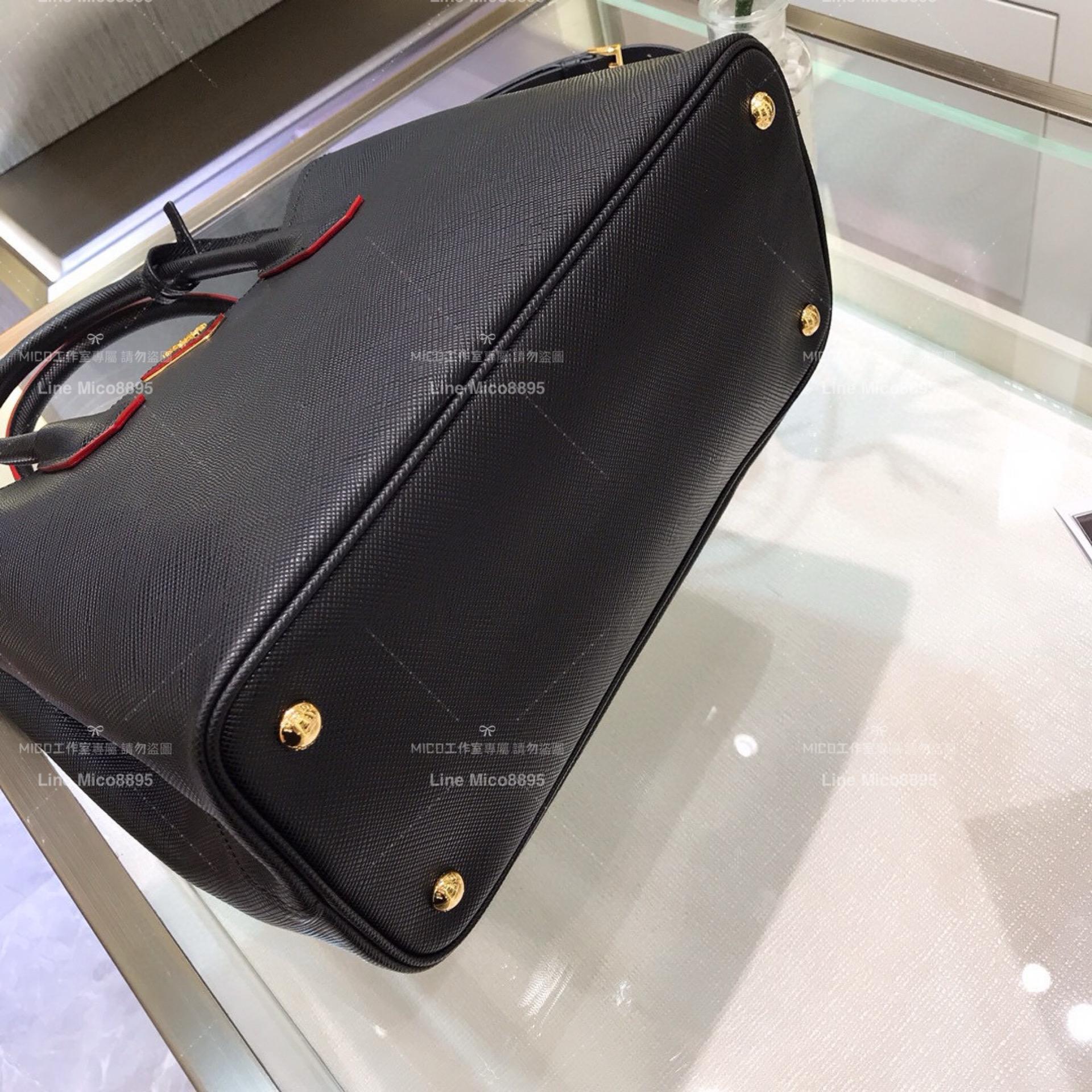 Prada Saffiano皮革雙層手提包 黑色/大號 33cm