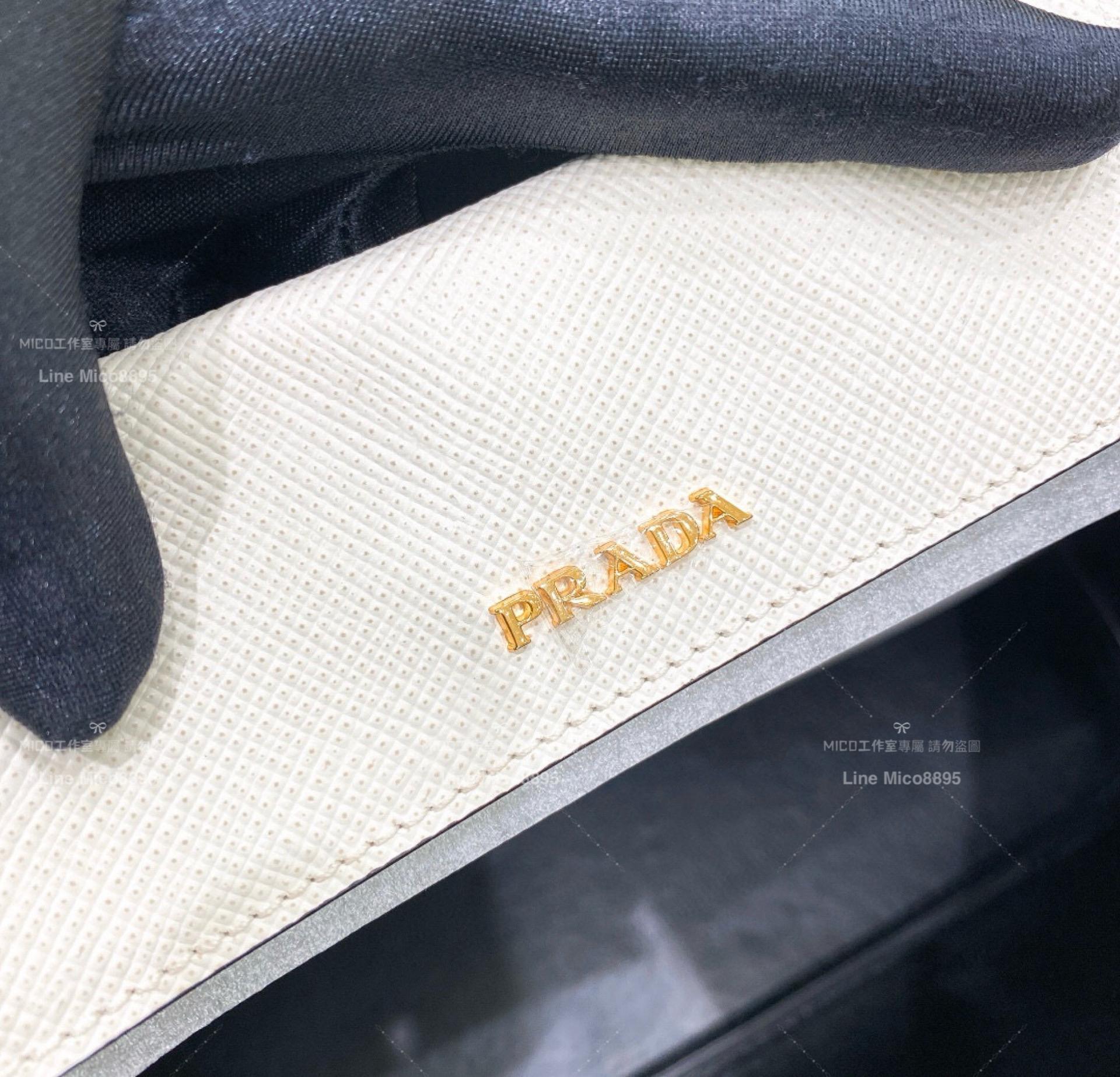 Prada Saffiano皮革雙層手提包 白色/大號 33cm