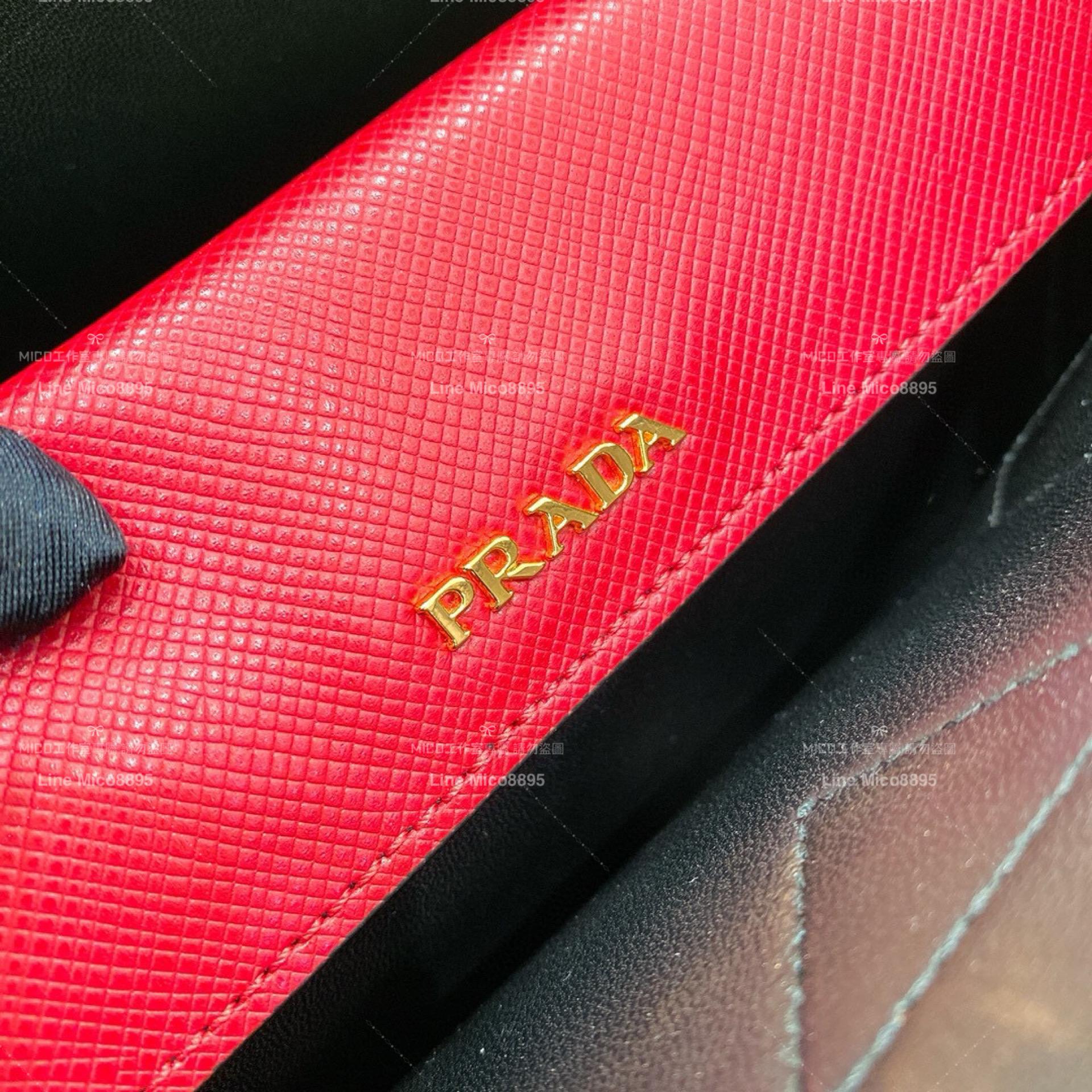 Prada Saffiano皮革雙層手提包 紅色/大號 33cm