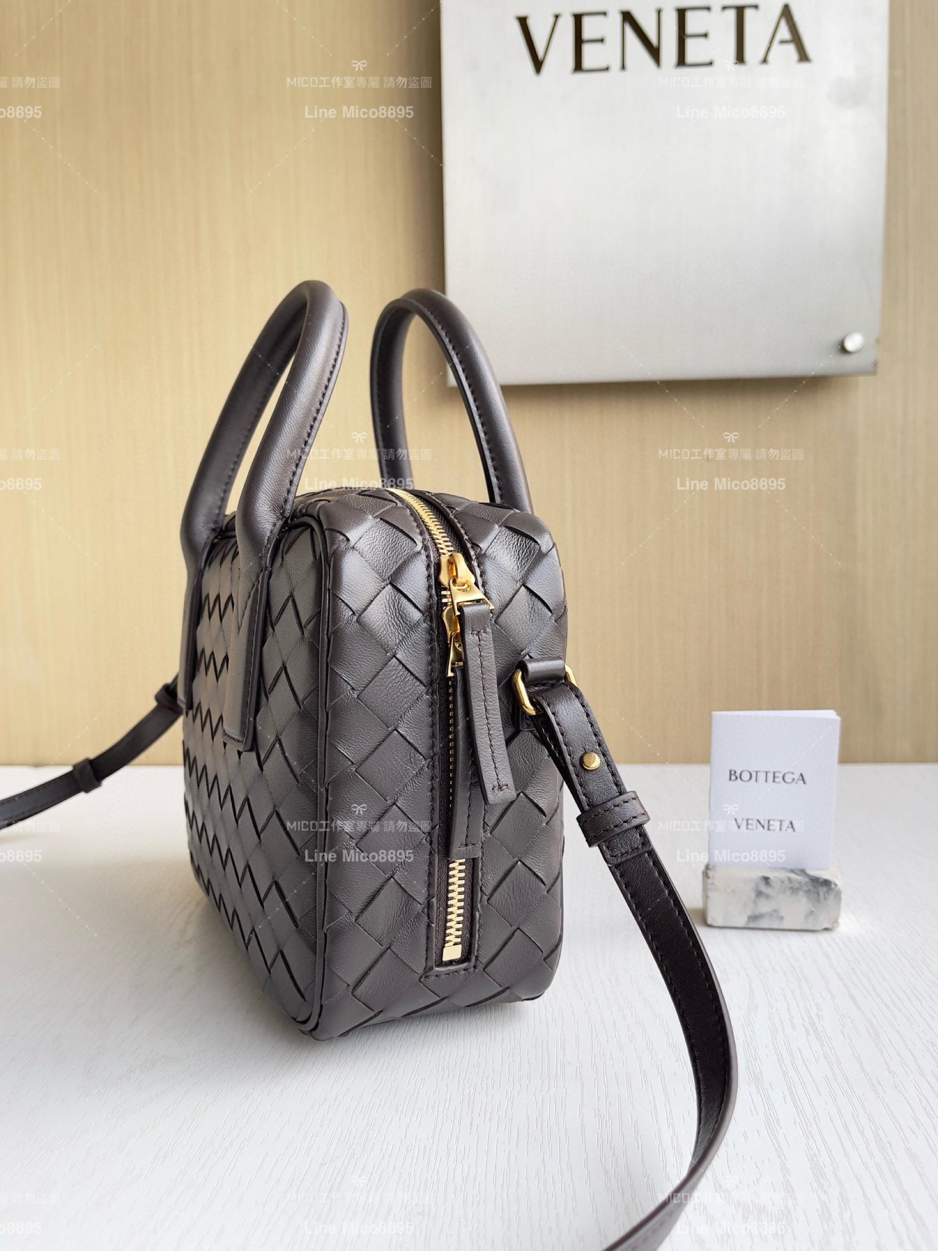 Bottega Veneta 新款 巧克力棕 Small Getaway小號羊皮編織手提袋 23.5cm
