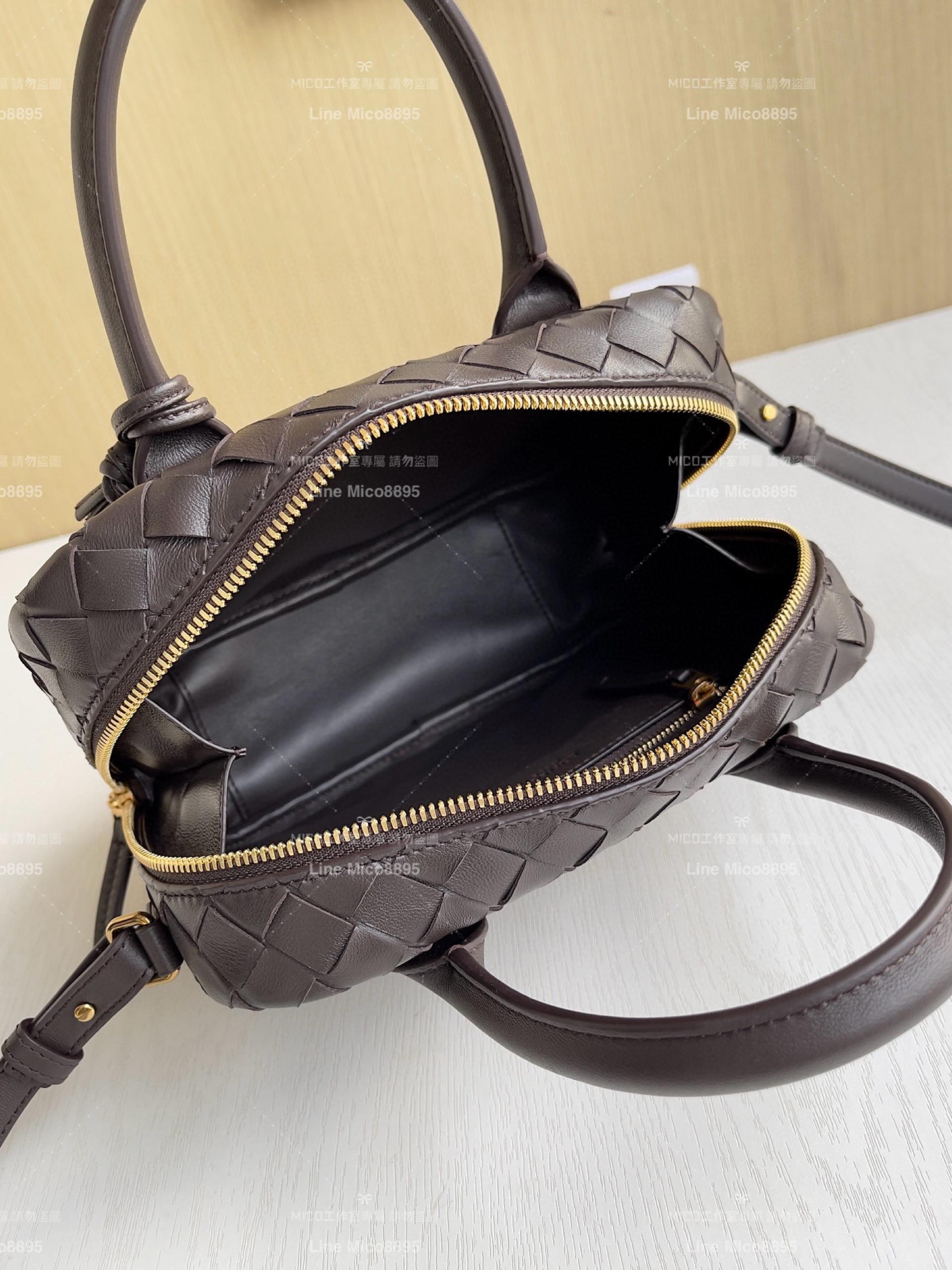Bottega Veneta 新款 巧克力棕 Small Getaway小號羊皮編織手提袋 23.5cm